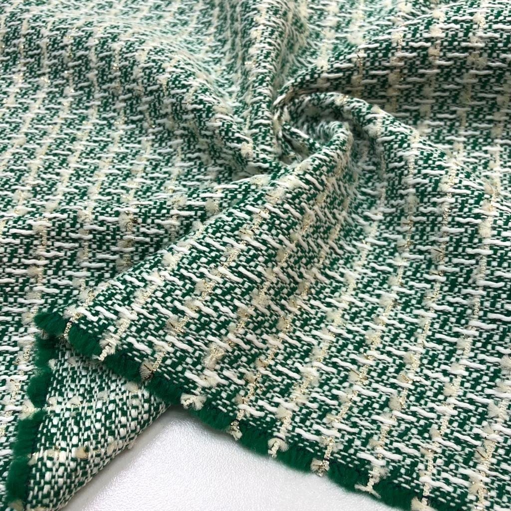 Green White Tweed Fabric, Cotton Tweed Fabric for Clothing - Whotex