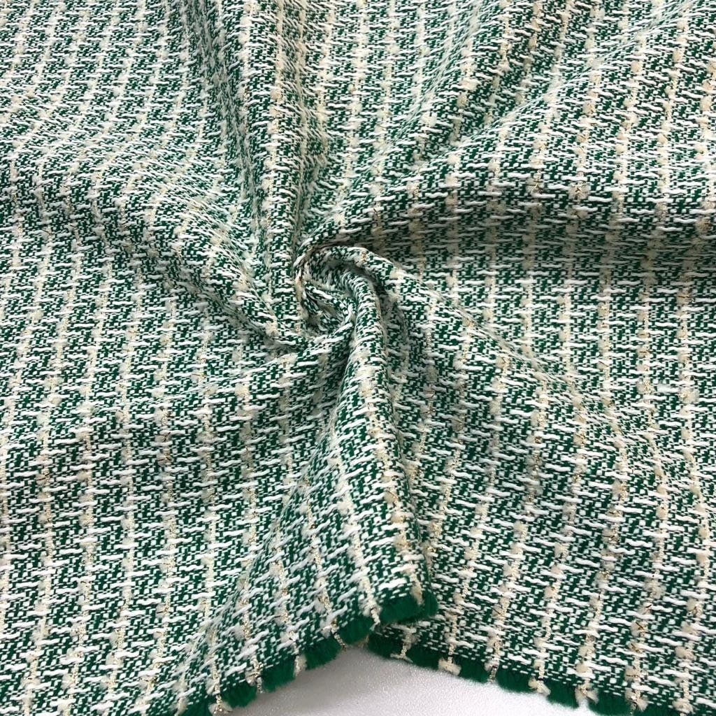 Green White Tweed Fabric, Cotton Tweed Fabric for Clothing - Whotex