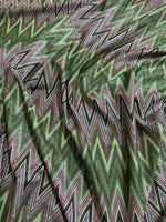 Green Zigzag Pattern Knit Fabric, Lurex Fabric, 4 - Way Stretch - Whotex Online Fabric Store