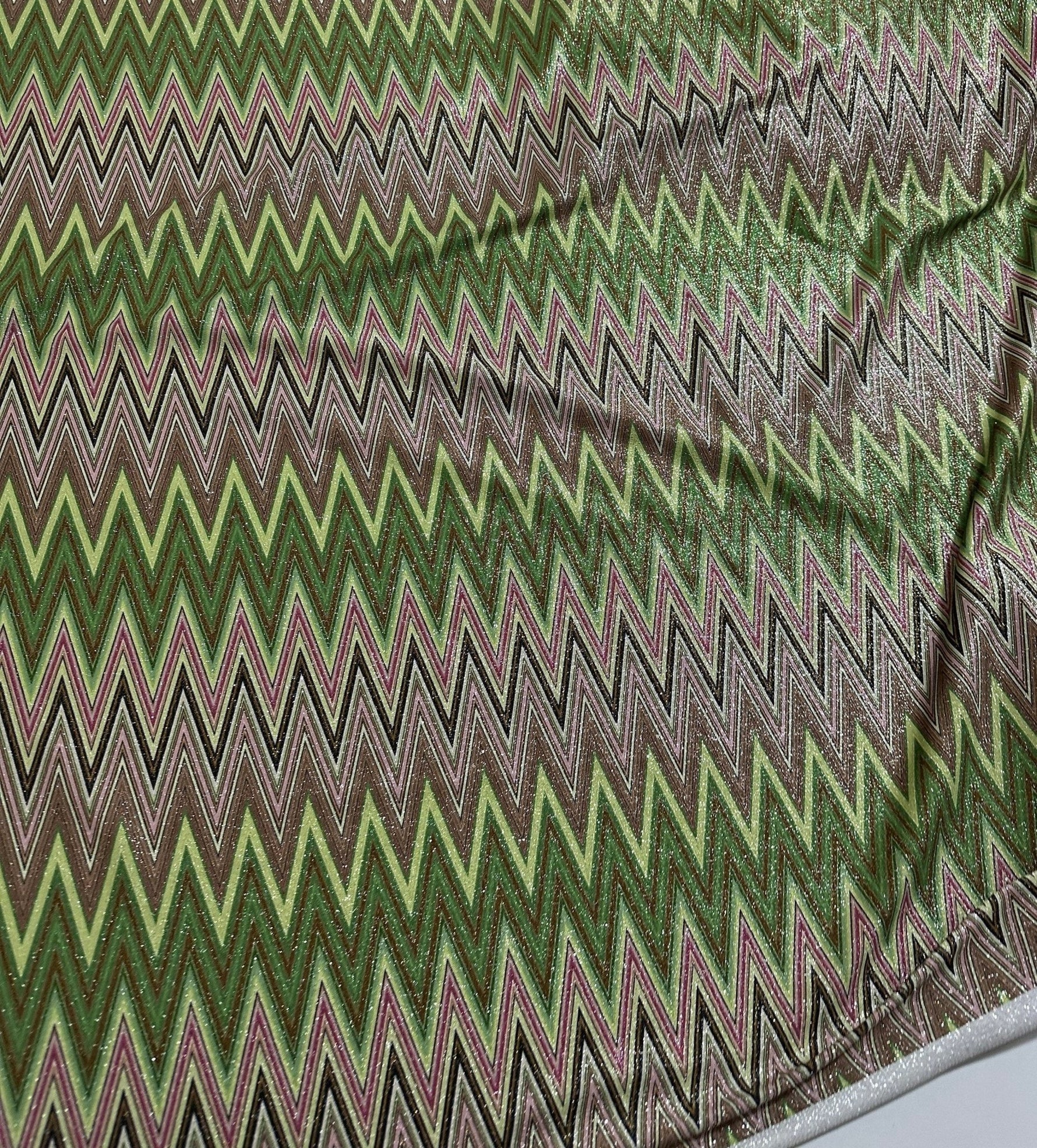 Green Zigzag Pattern Knit Fabric, Lurex Fabric, 4 - Way Stretch - Whotex Online Fabric Store
