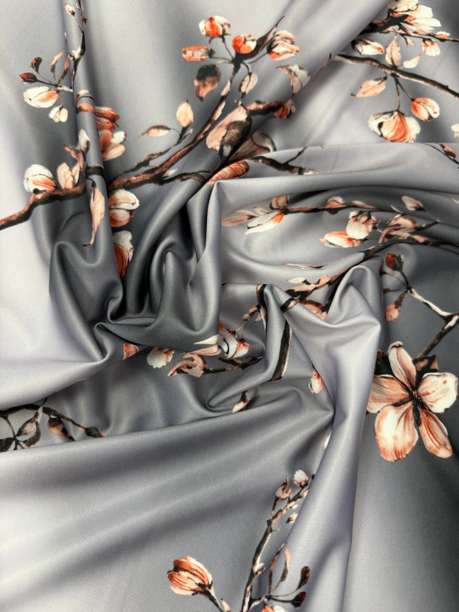 Grey Floral Spandex Fabric by the Metre - Whotex Fabrics London