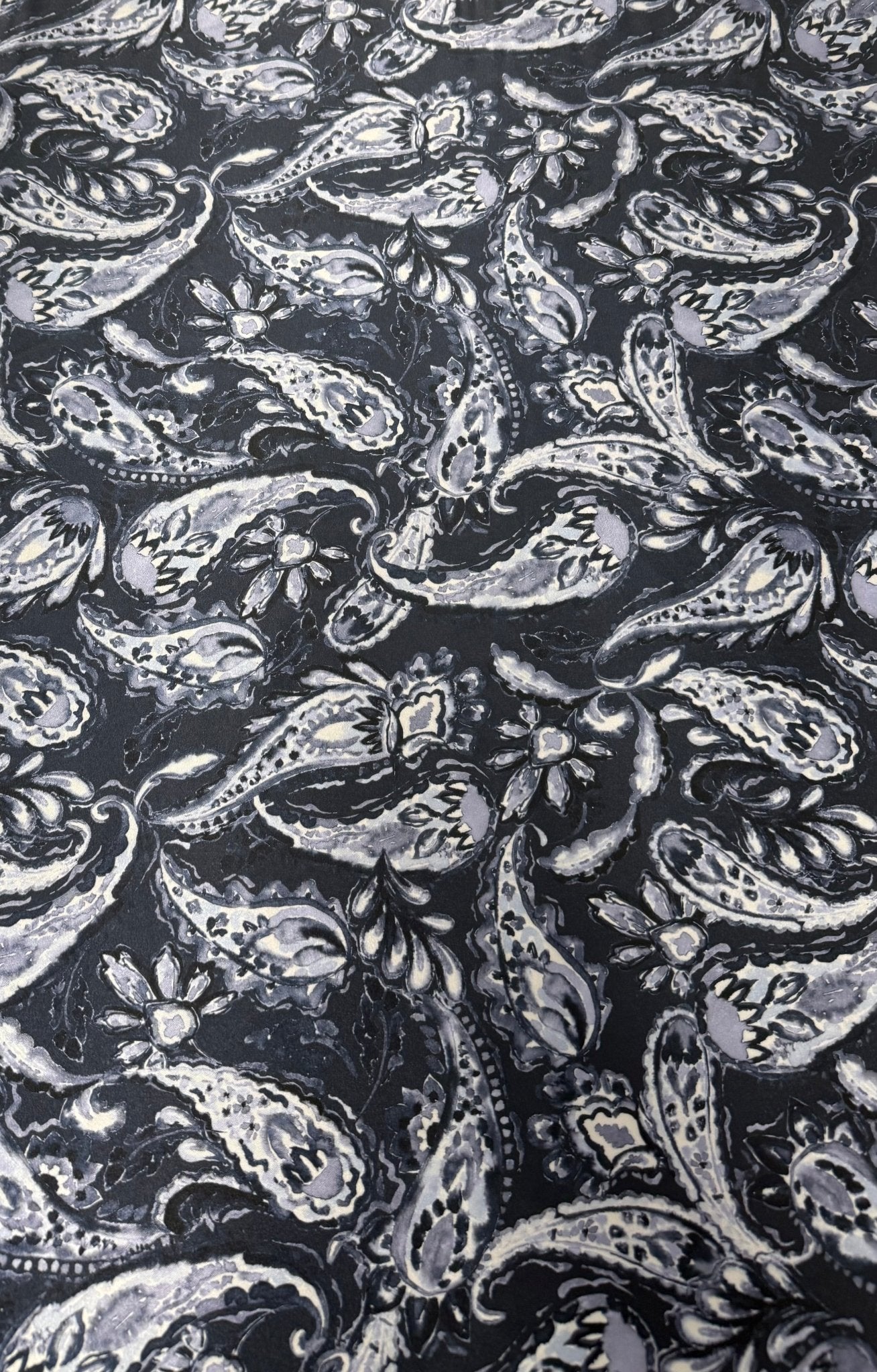 Grey Paisley Fabric by the Metre for Dressmaking - Whotex Fabrics London