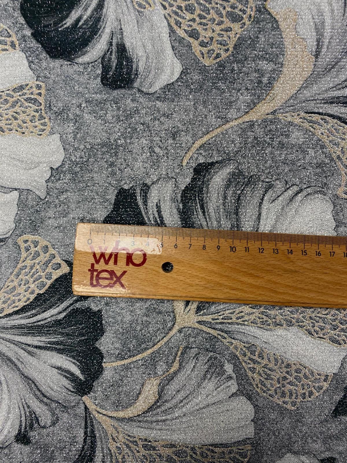Grey Silver Shimmer Print Lurex Fabric by the Metre - Whotex Fabrics London