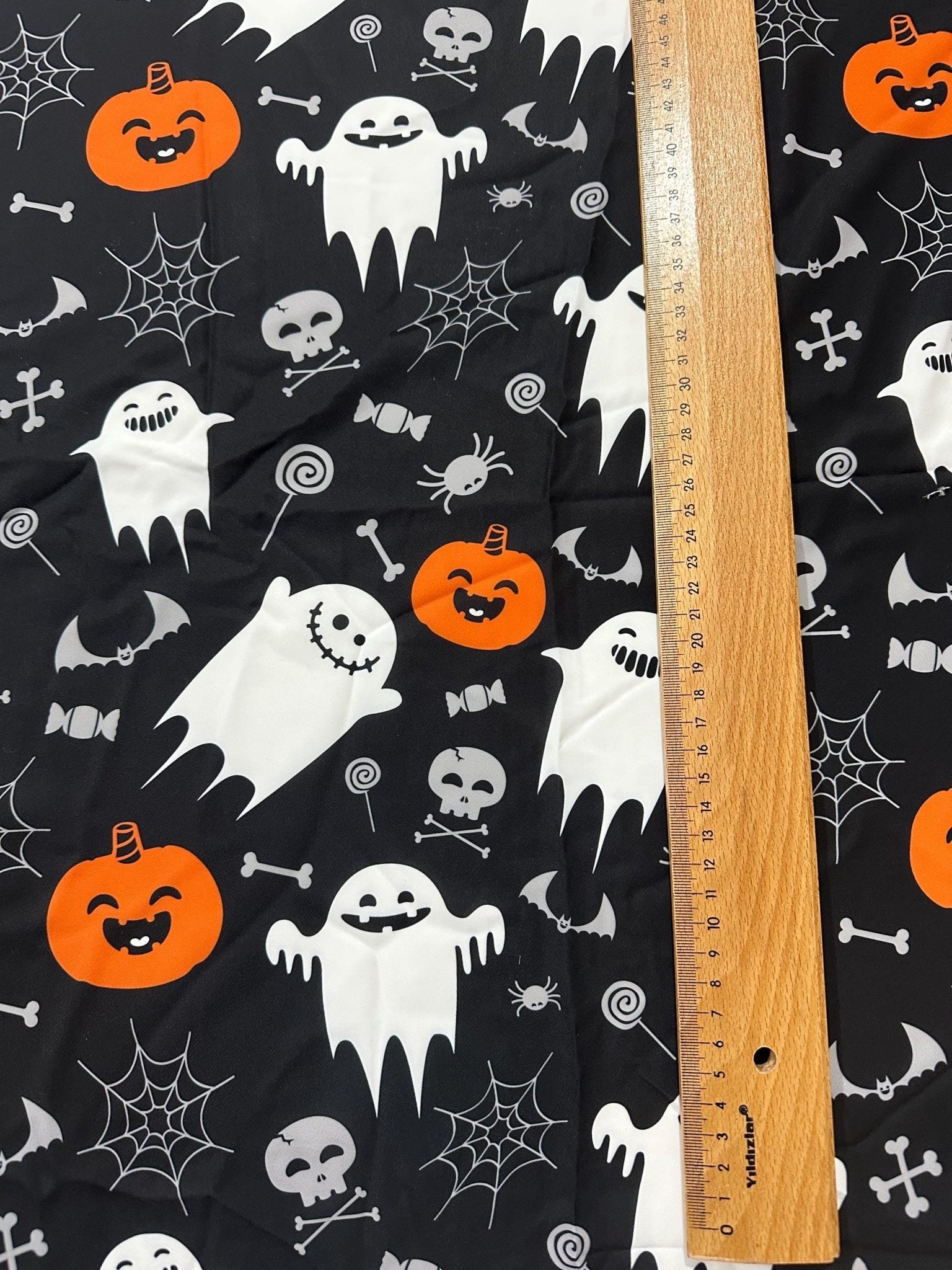 Halloween Fabric, Happy Ghost, Crepe, Satin, 4 Way Stretch, and Upholstery Fabric - Whotex