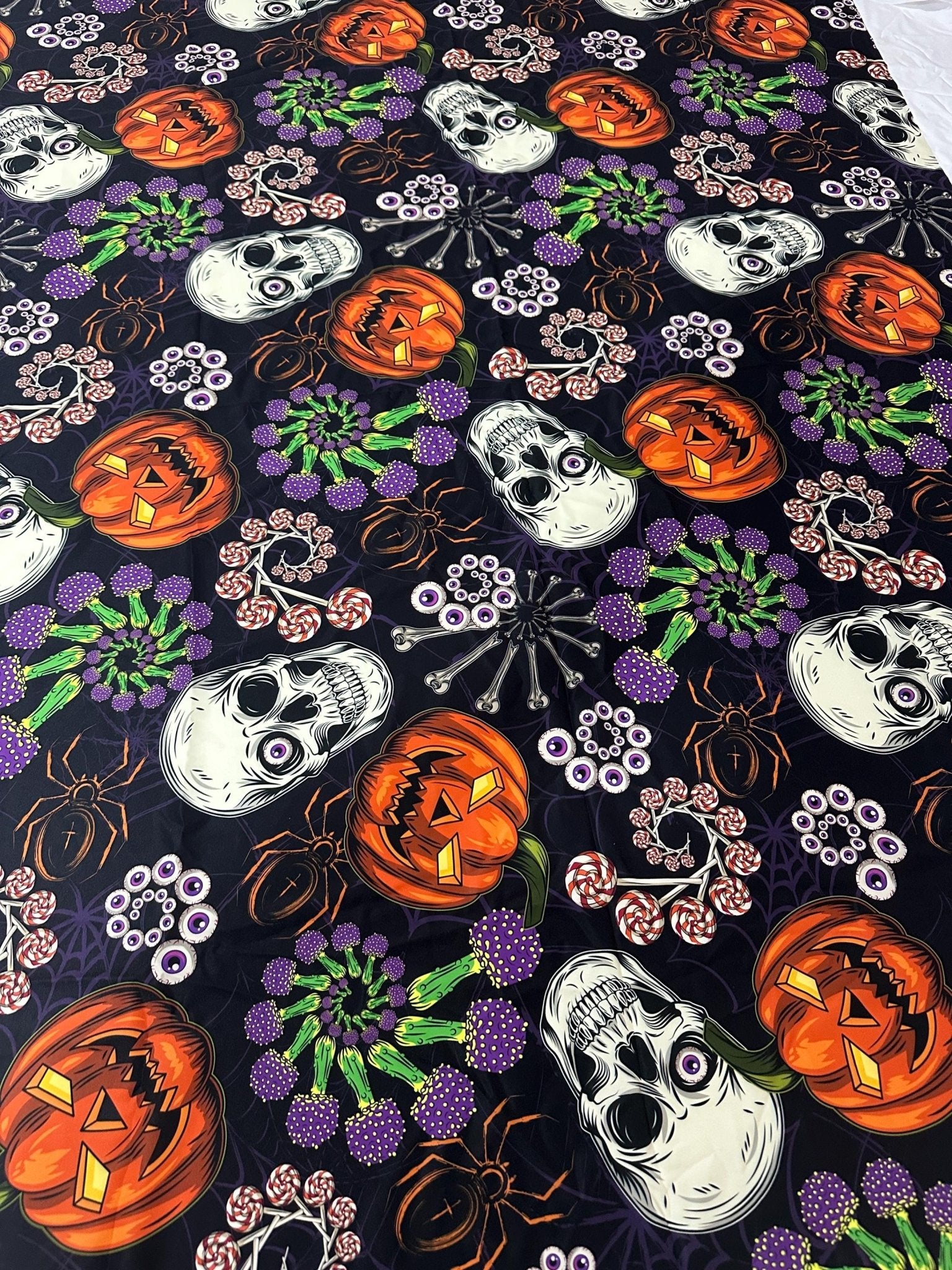 Halloween Fabric, Pumpkin and Skull, Crepe, Satin, 4 Way Stretch, and Upholstery Fabric - Whotex