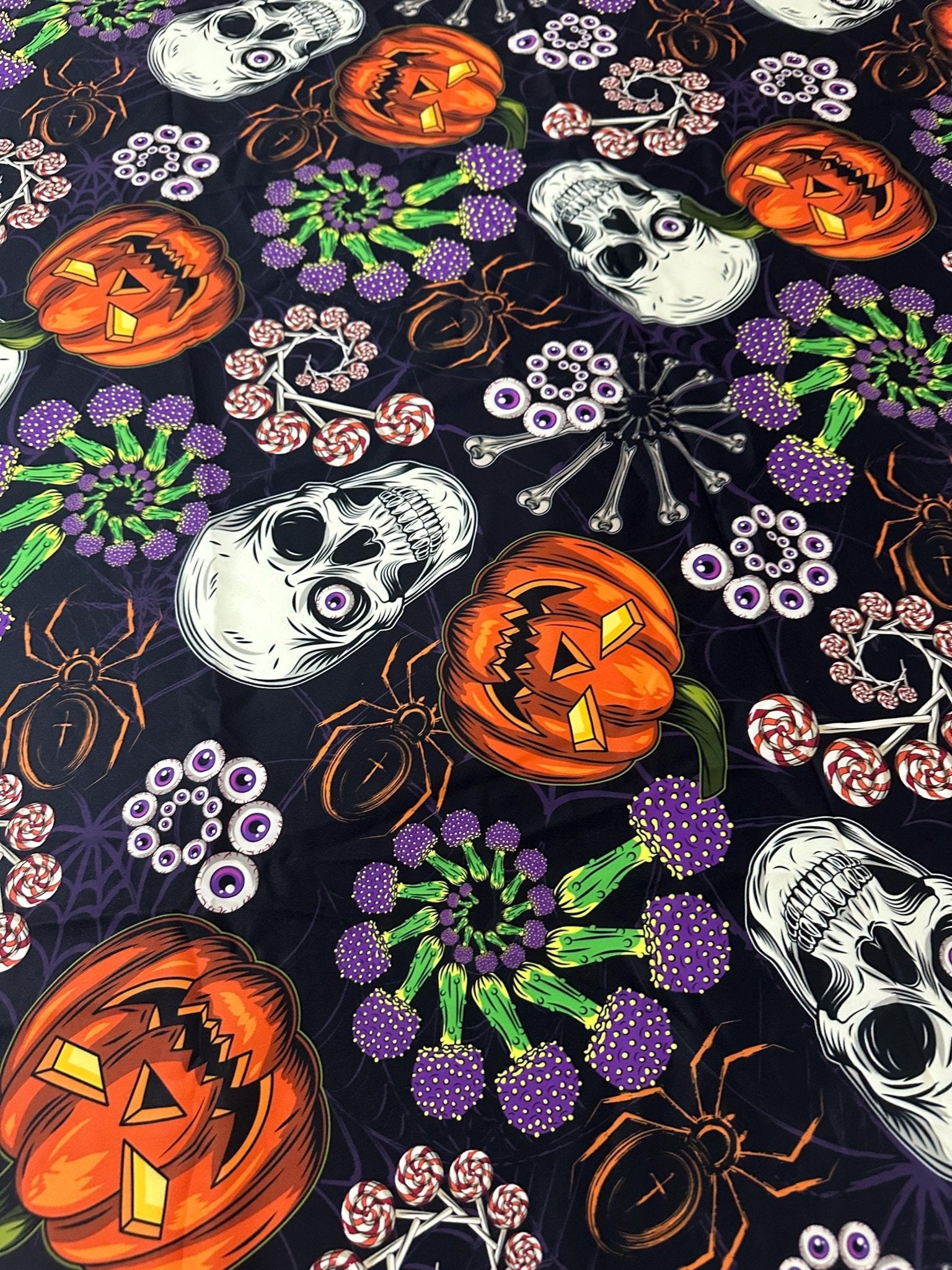 Halloween Fabric, Pumpkin and Skull, Crepe, Satin, 4 Way Stretch, and Upholstery Fabric - Whotex