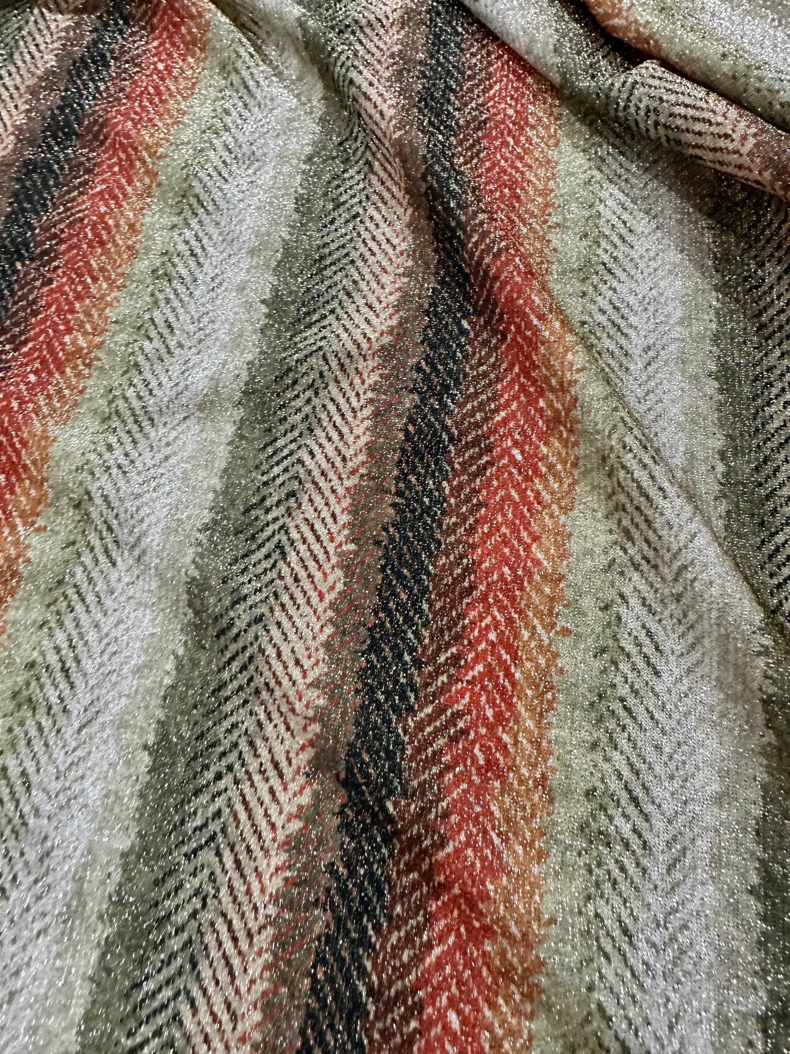 Herringbone Pattern Lurex Fabric, Glitter Knited 4 - way strecth Fabric, ethnic Pattern Fabric - Whotex