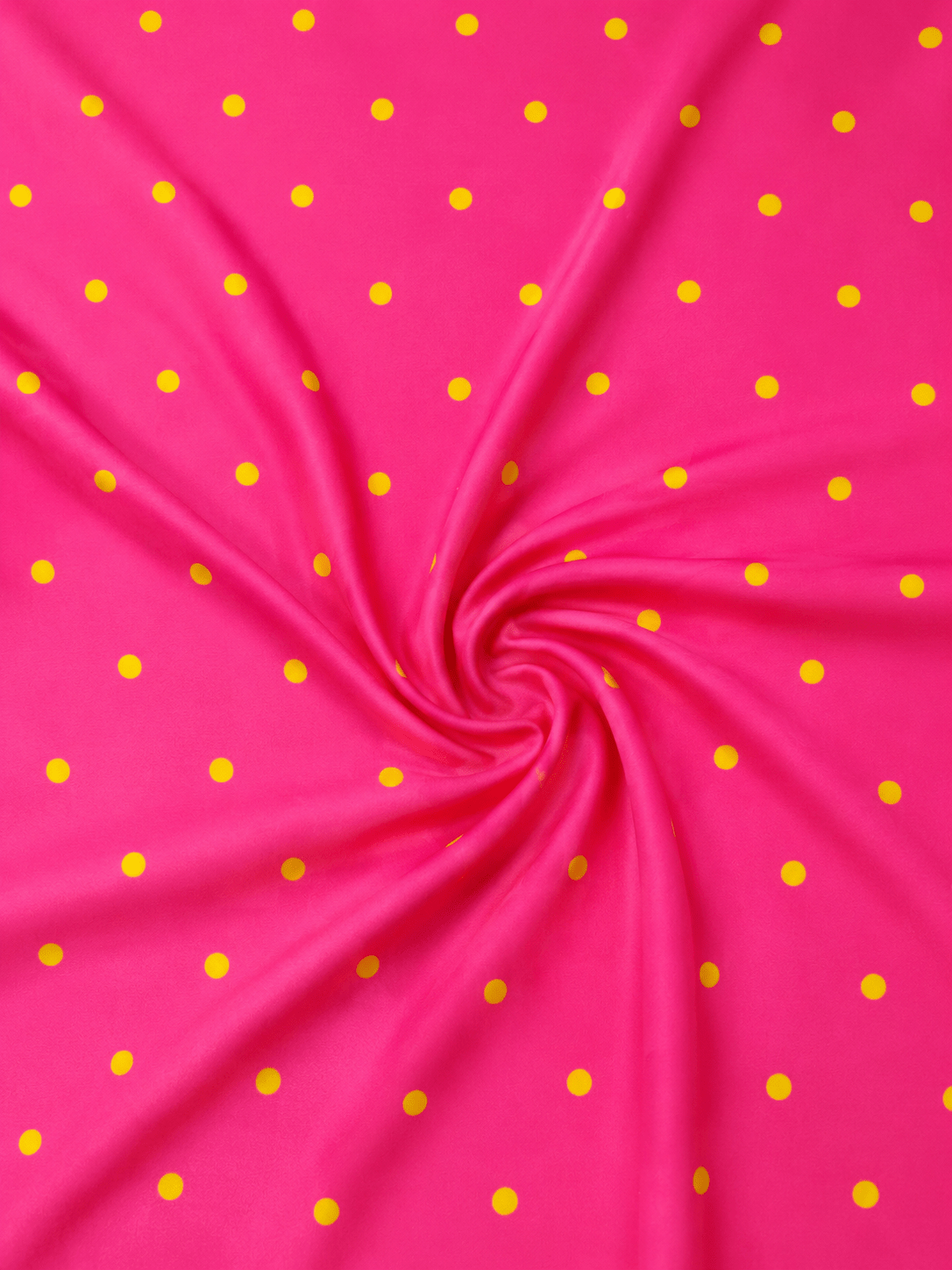 Hot Pink with Yellow Polka Dot Satin Fabric by the Metre - Whotex Fabrics London