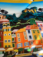 italy City Pattern Fabric,Portofino pattern Coastal City Silky Crepe Fabric , 1 Panel Fabric (150*100cm // 1.64 * 1.09 yard) - Whotex Online Fabric Store