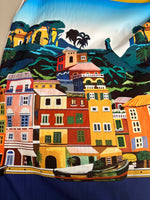 italy City Pattern Fabric,Portofino pattern Coastal City Silky Crepe Fabric , 1 Panel Fabric (150*100cm // 1.64 * 1.09 yard) - Whotex Online Fabric Store