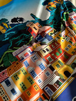 italy City Pattern Fabric,Portofino pattern Coastal City Silky Crepe Fabric , 1 Panel Fabric (150*100cm // 1.64 * 1.09 yard) - Whotex Online Fabric Store
