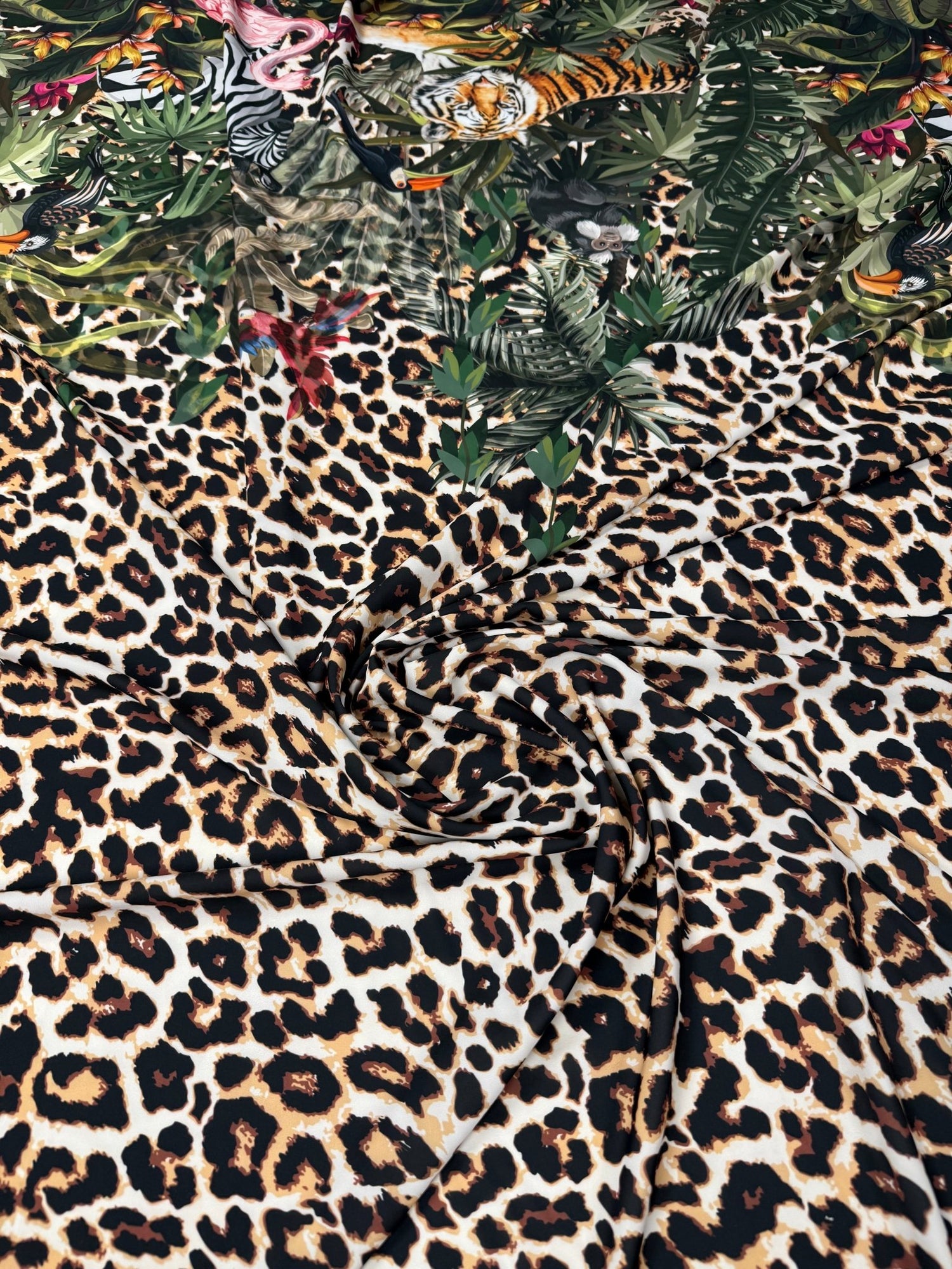 Jungle Animal Print Crepe Fabric by the Metre - Whotex Fabrics London