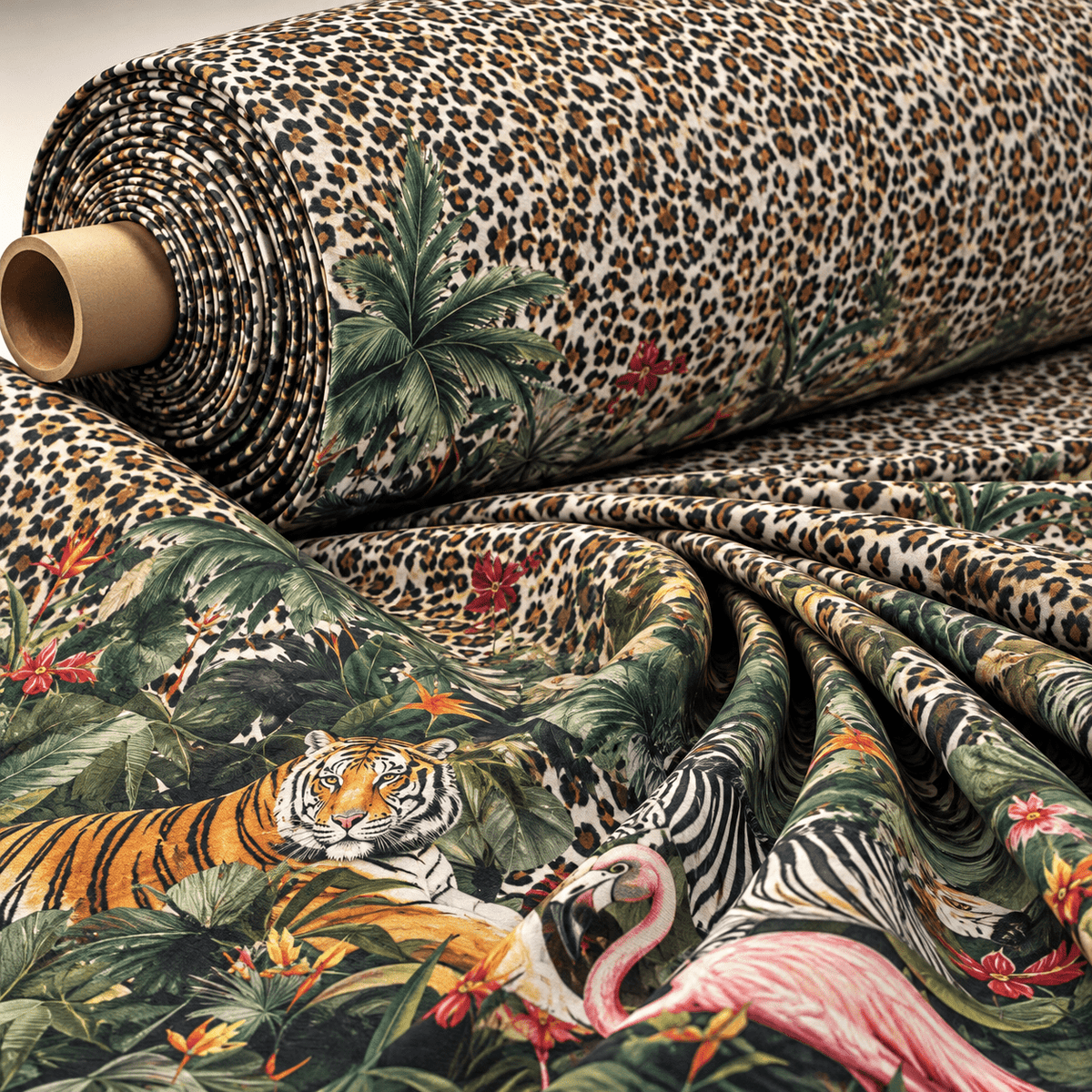 Jungle Animal Print Crepe Fabric by the Metre - Whotex Fabrics London