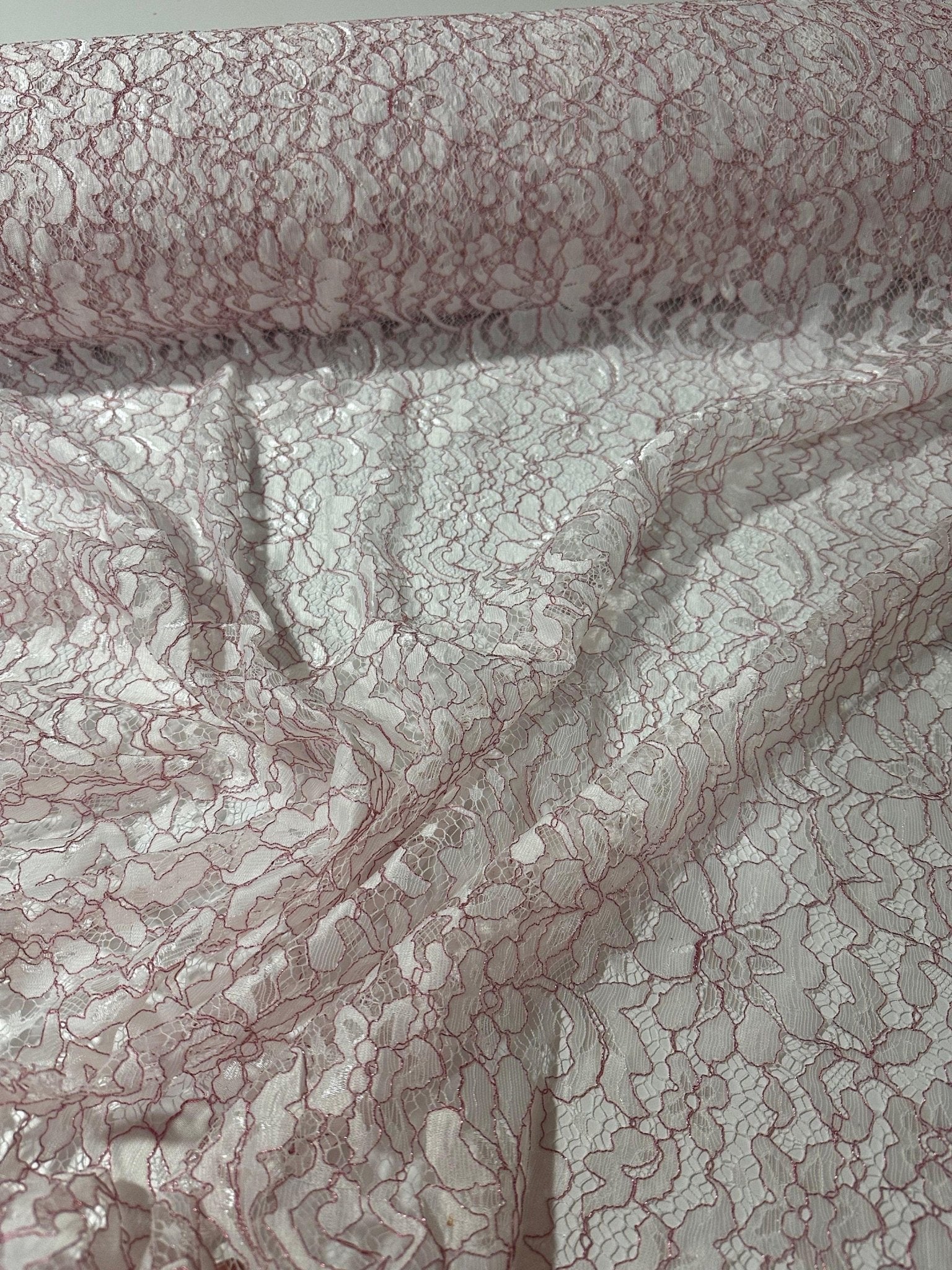 Lace Fabric, Pink Shimmer White Floral Lace Fabric - Whotex