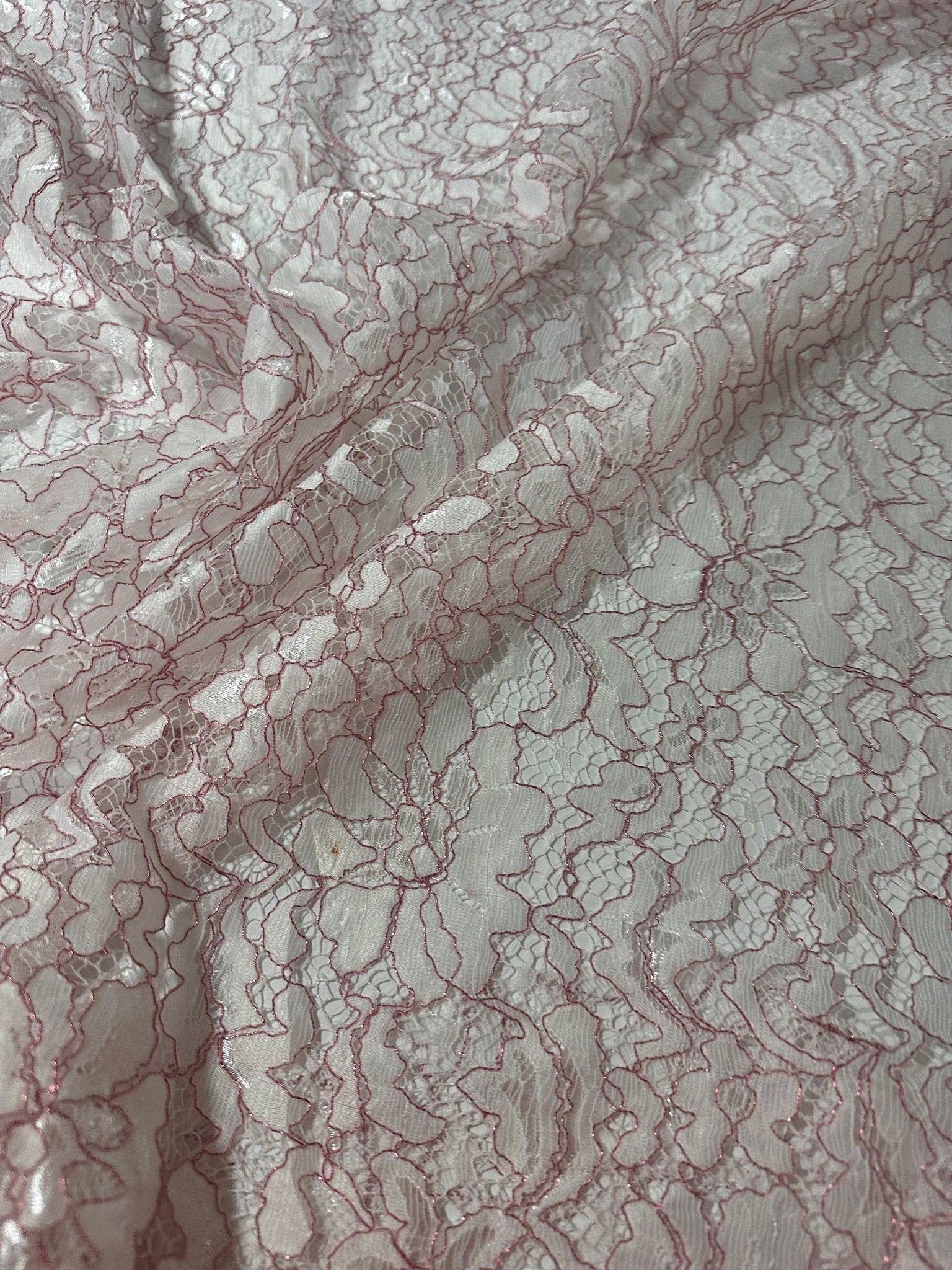 Lace Fabric, Pink Shimmer White Floral Lace Fabric - Whotex