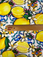 Lemon Blue Spanish Pattern Fabric - Vibrant Sewing and Craft Decor - Whotex Online Fabric Store