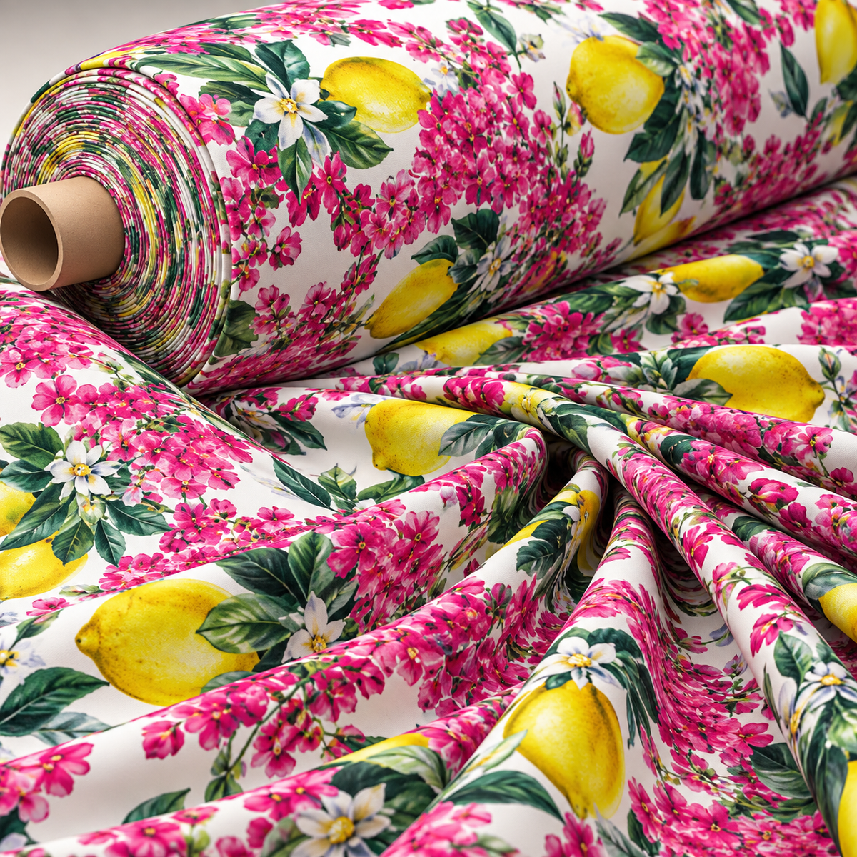 Lemon Floral Crepe Fabric by the Metre - Whotex Fabrics London