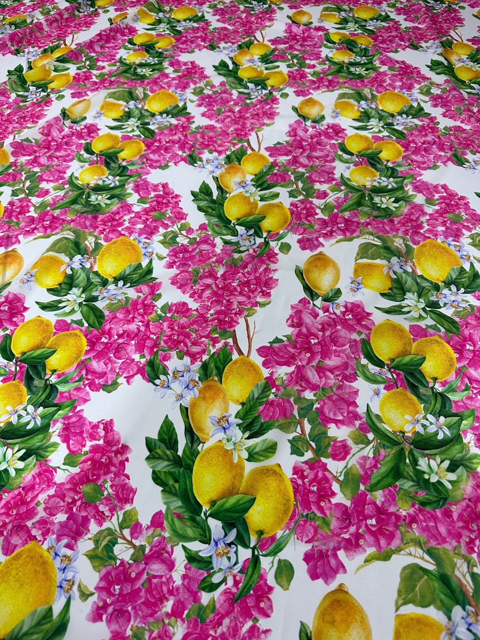 Lemon Pattern Fabric, Pink Floral Pattern Crepe Fabric - Whotex