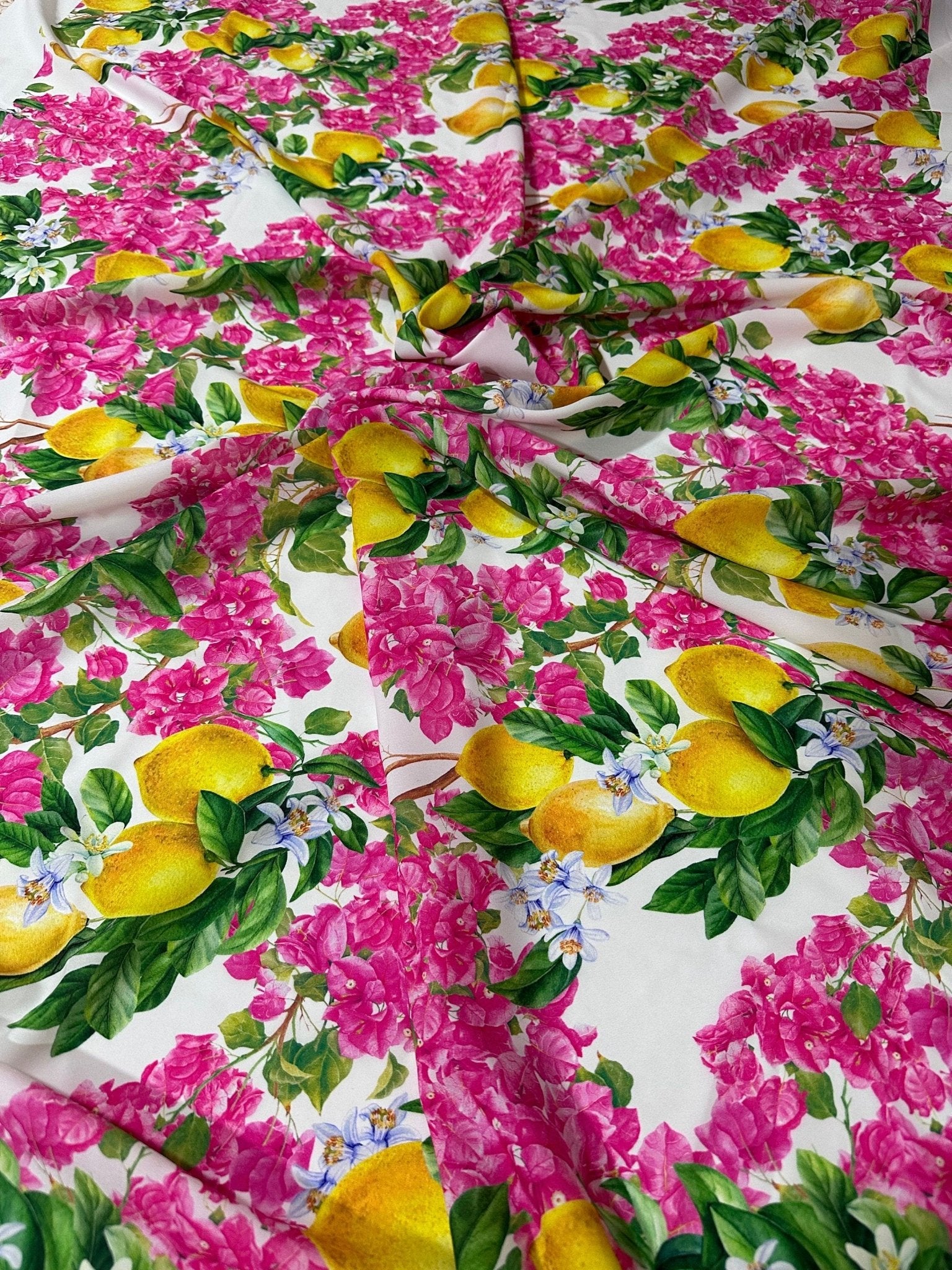 Lemon Pattern Fabric, Pink Floral Pattern Crepe Fabric - Whotex