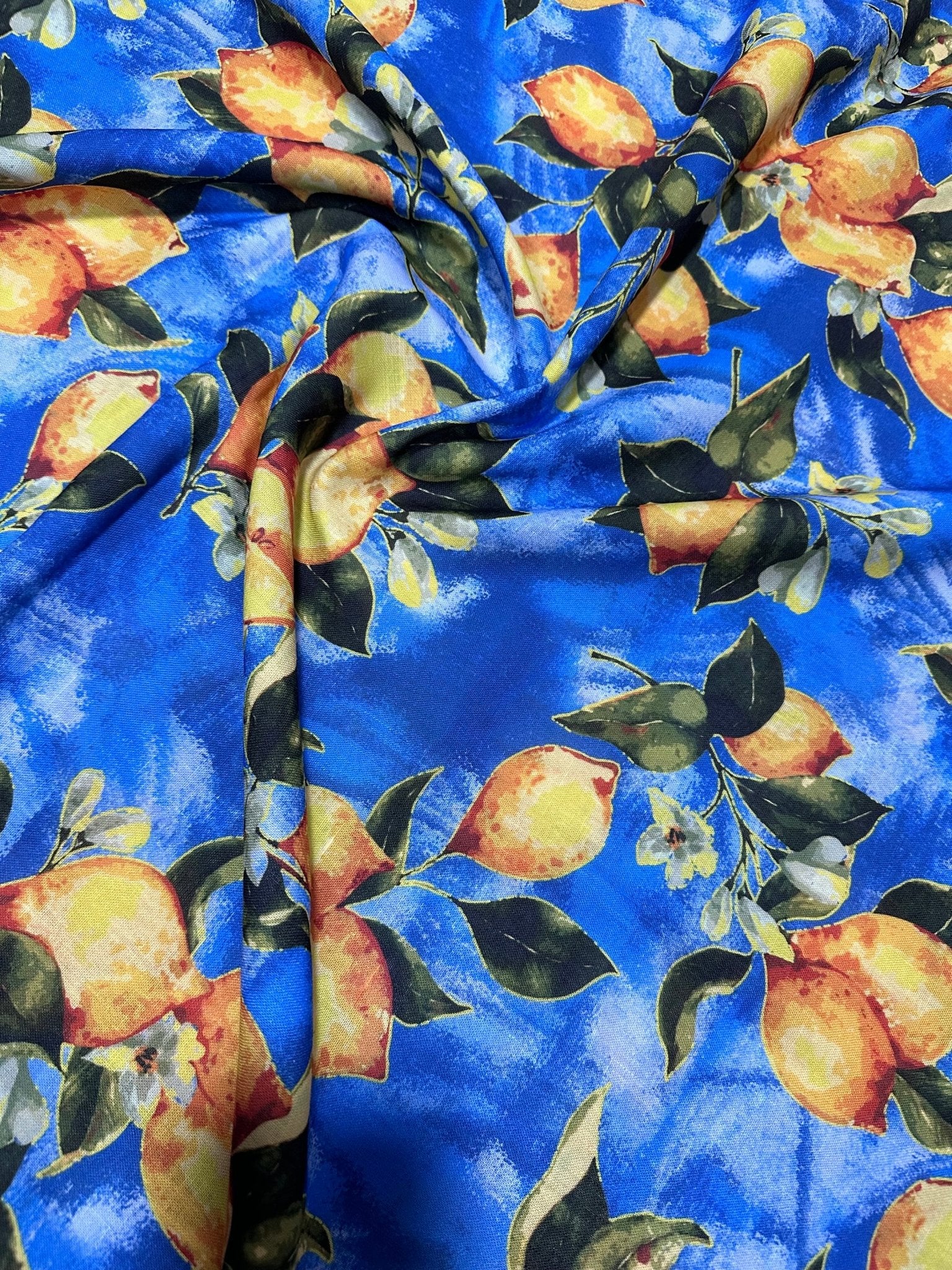 Lemon Pattern Linen Fabric, Blue and Yellow fabric - Whotex