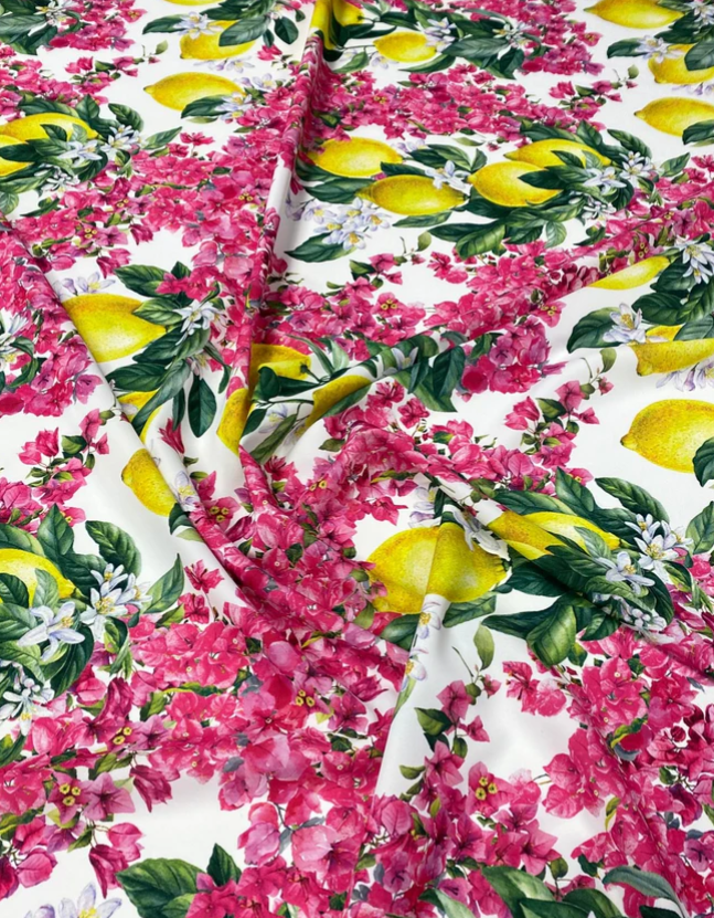 Lemon Pink Floral Fabric Sold by Metre - Whotex Fabrics London