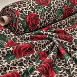 Leopard and Red Rose Print Fashion Fabric by the Metre - Whotex Fabrics London