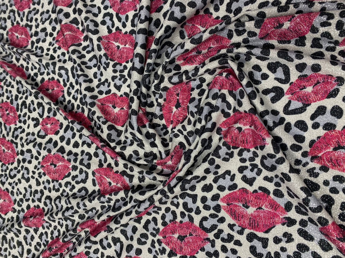 Leopard Lips Lurex Fabric by the Metre - Whotex Fabrics London