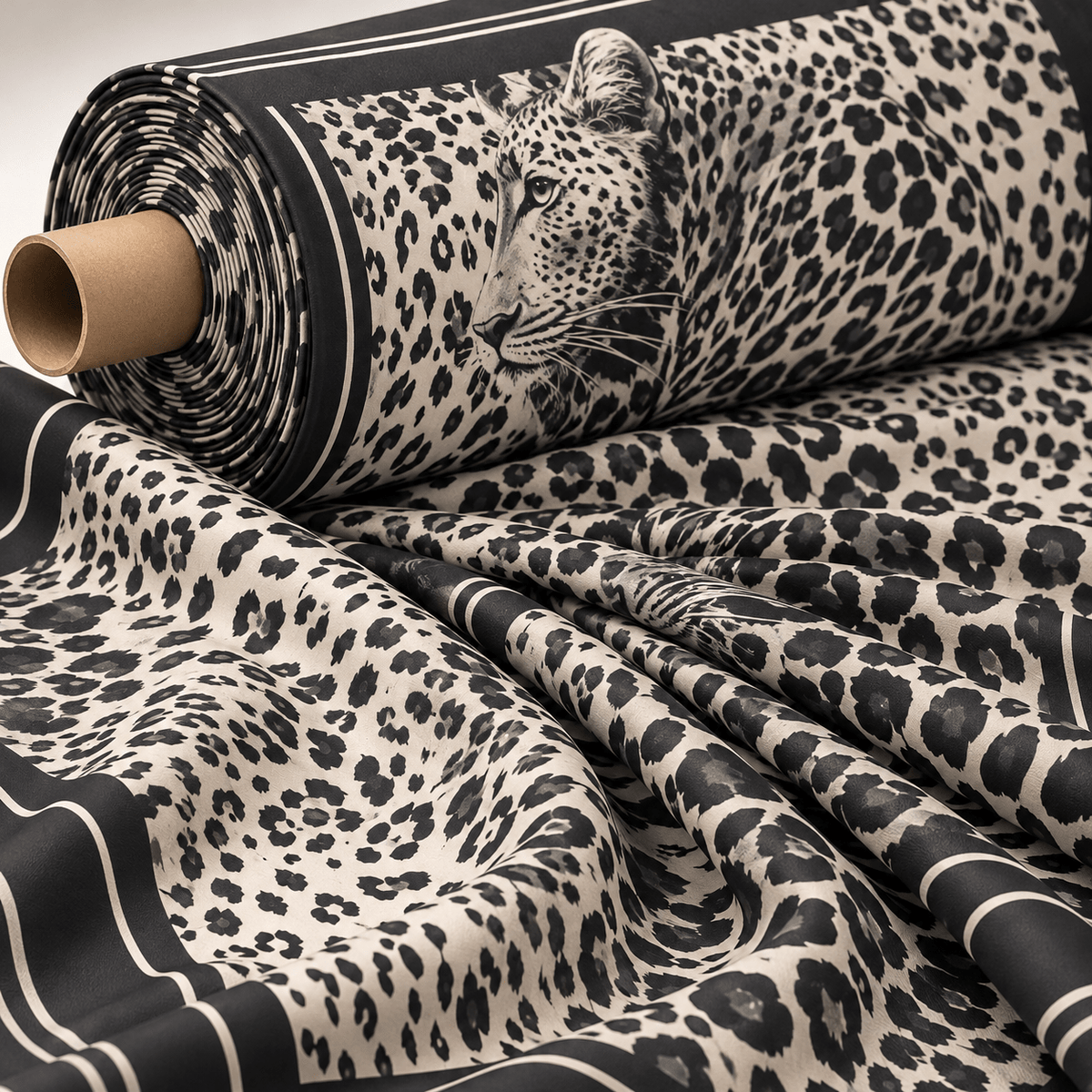 Leopard Panel Fabric – Black & White Animal Design by the Metre - Whotex Fabrics London