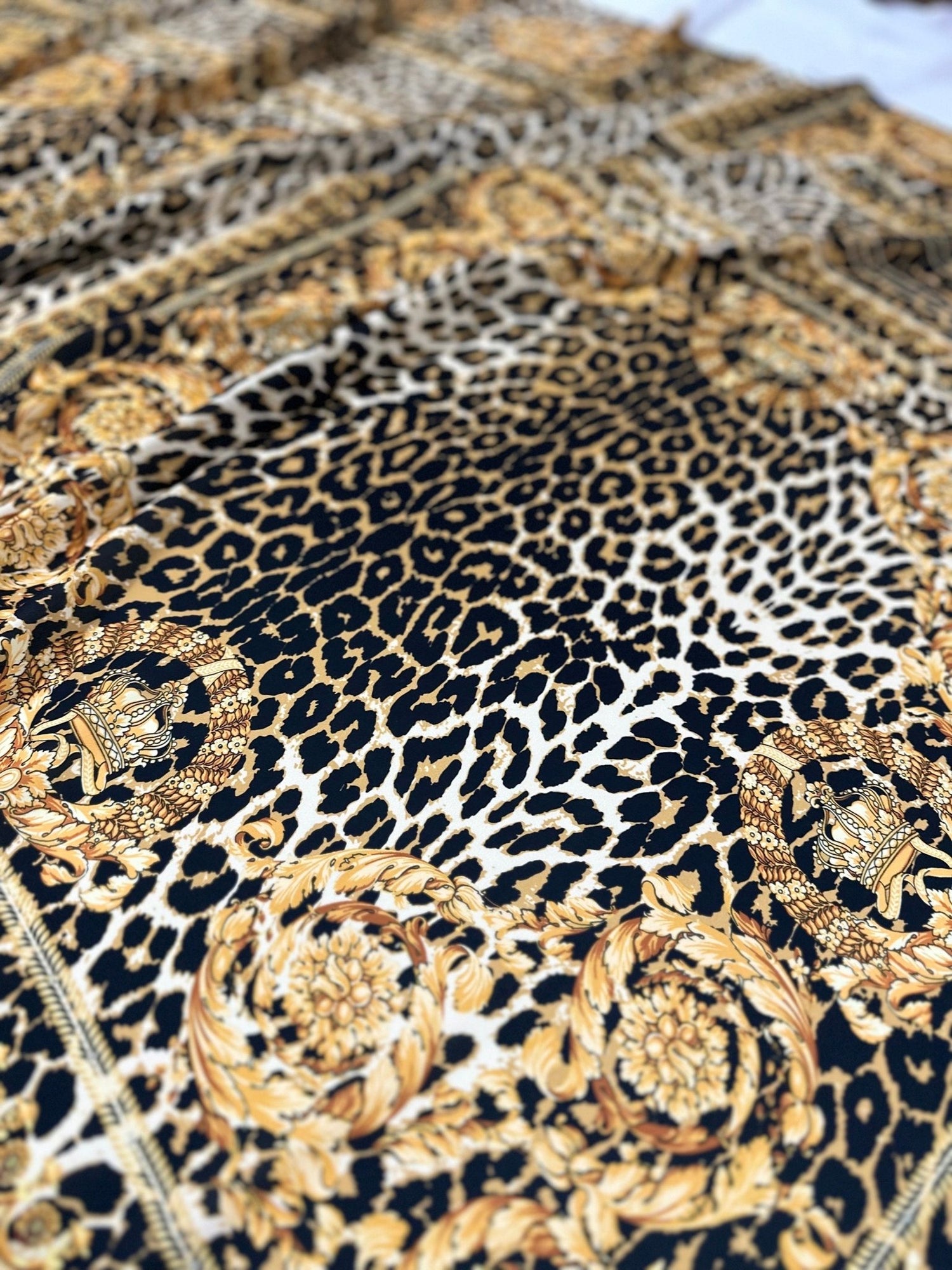 Leopard Pattern Crepe Fabric ,Gold Baroque Pattern Fabric - Whotex Online Fabric Store
