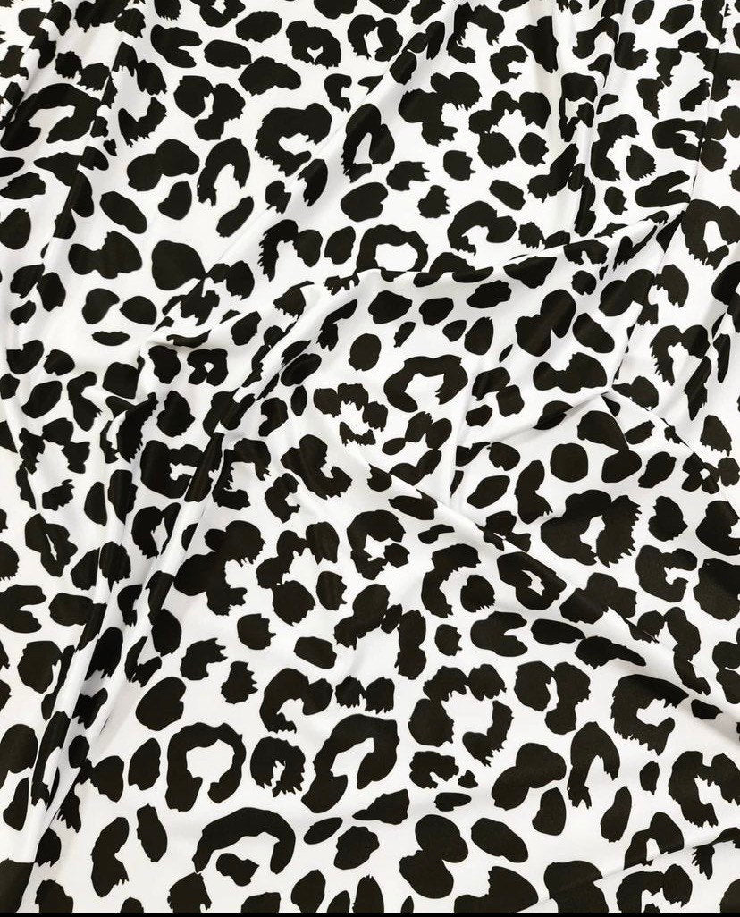 Leopard Print Fabric, Black White spandex 4 - way stretch fabric - Whotex