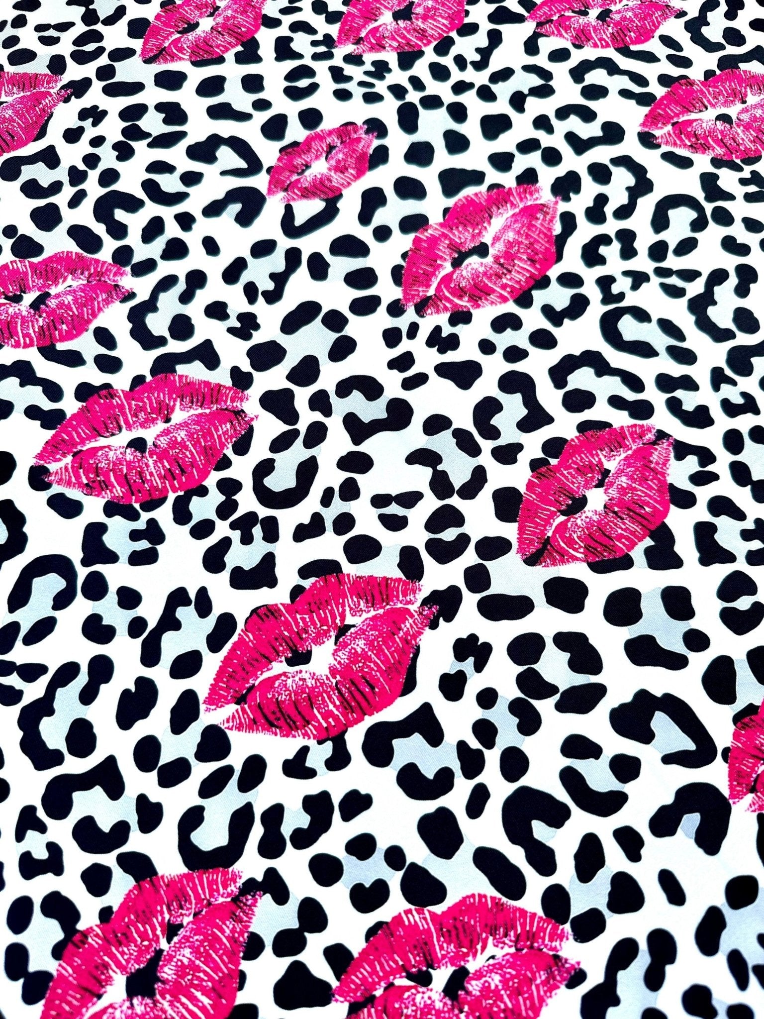 Leopard Print fabric, Pink Lip Pattern spandex 4 - way stretch fabric - Whotex