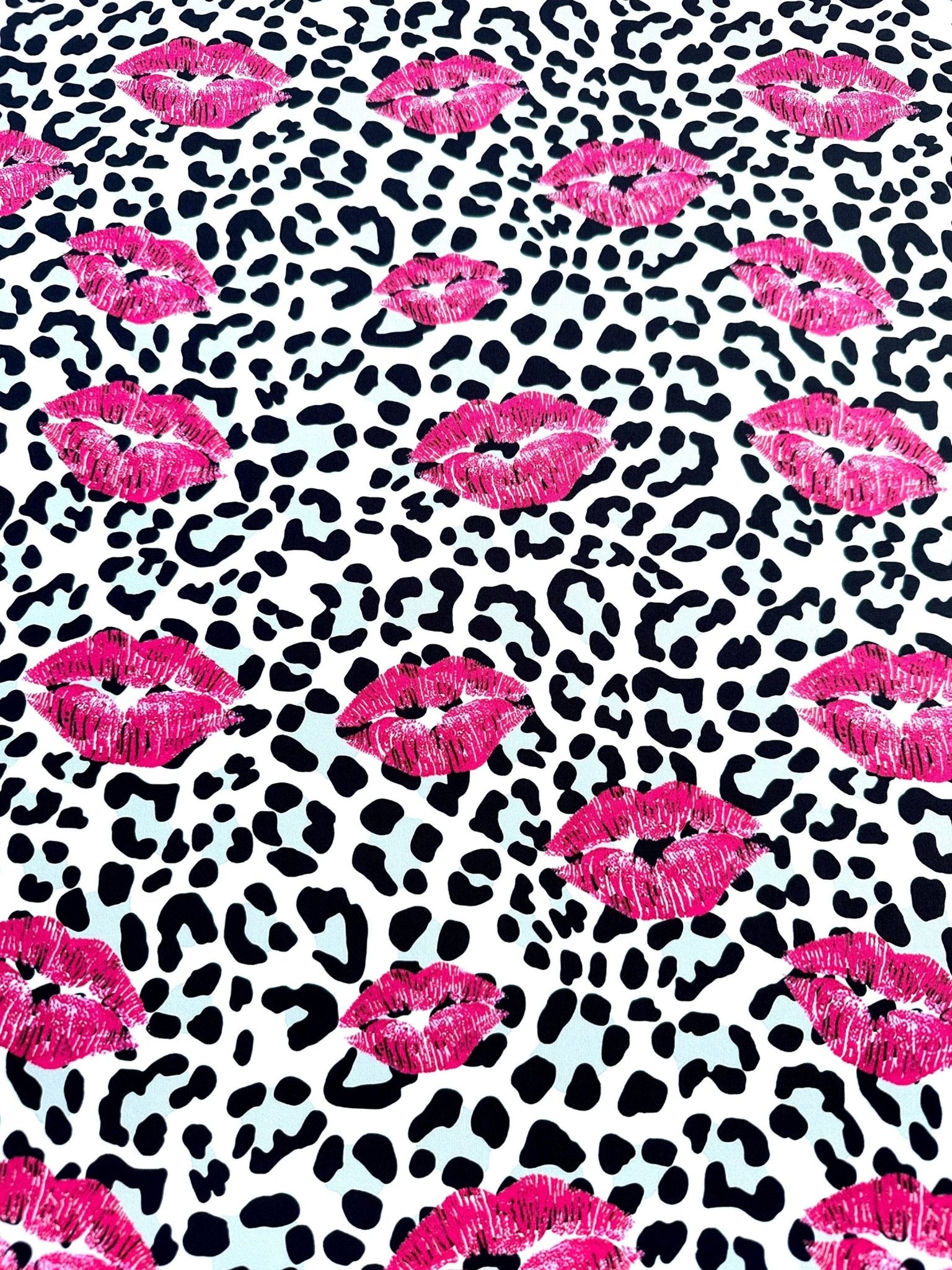 Leopard Print fabric, Pink Lip Pattern spandex 4 - way stretch fabric - Whotex