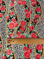 Leopard Print Fabric with Red Roses and Gold Chains - Whotex Online Fabric Store