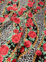 Leopard Print Fabric with Red Roses and Gold Chains - Whotex Online Fabric Store