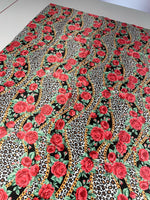 Leopard Print Fabric with Red Roses and Gold Chains - Whotex Online Fabric Store
