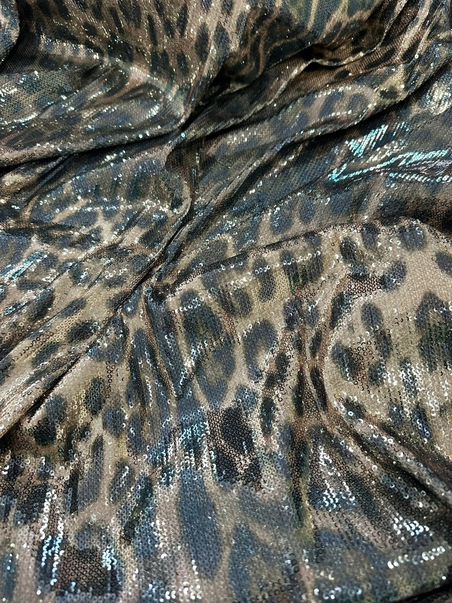 Leopard Print Sequin Fabric, 2 - Way Stretch Sequin Fabric By The Yard - Whotex Online Fabric Store