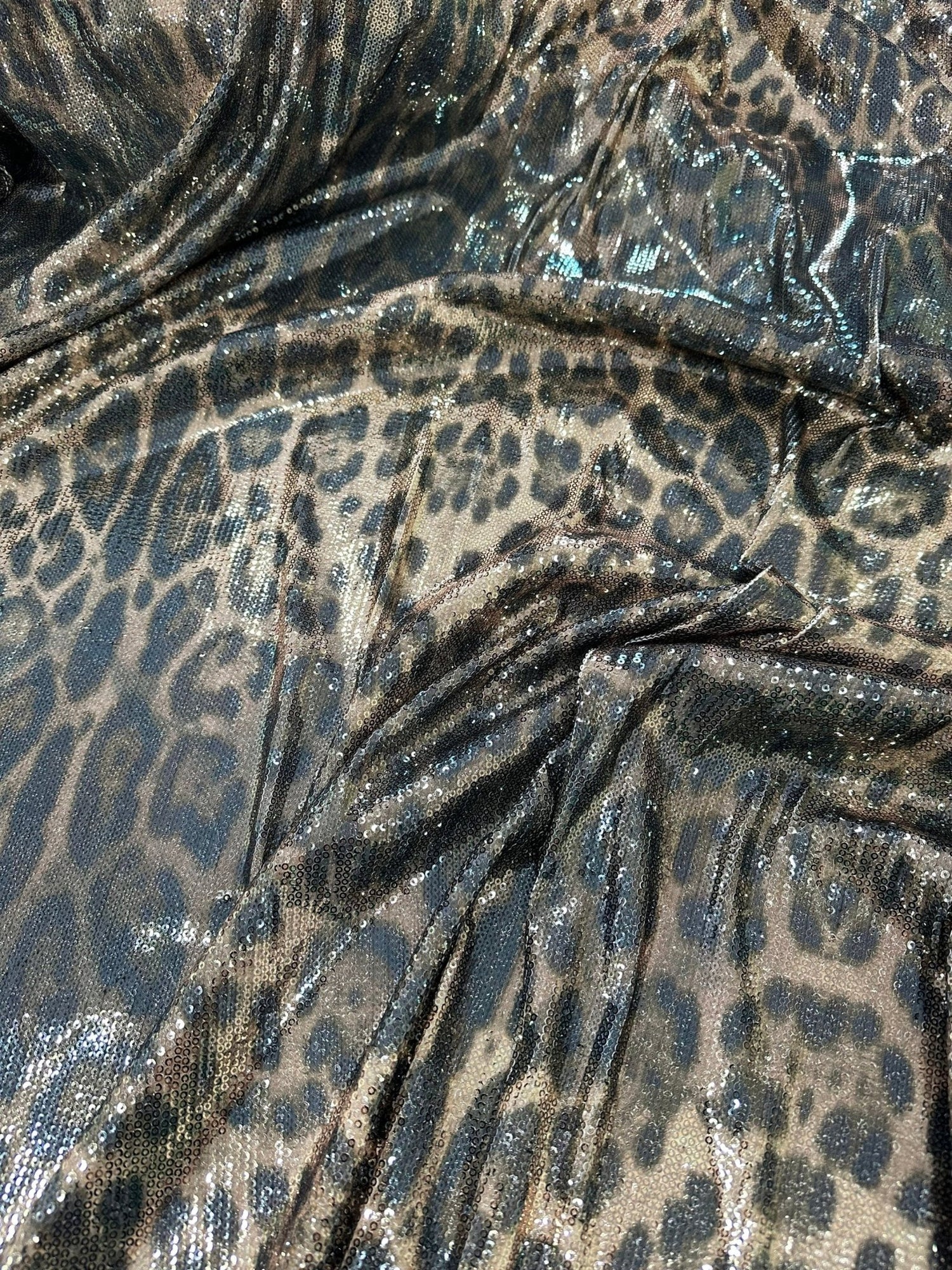 Leopard Print Sequin Fabric, 2 - Way Stretch Sequin Fabric By The Yard - Whotex Online Fabric Store