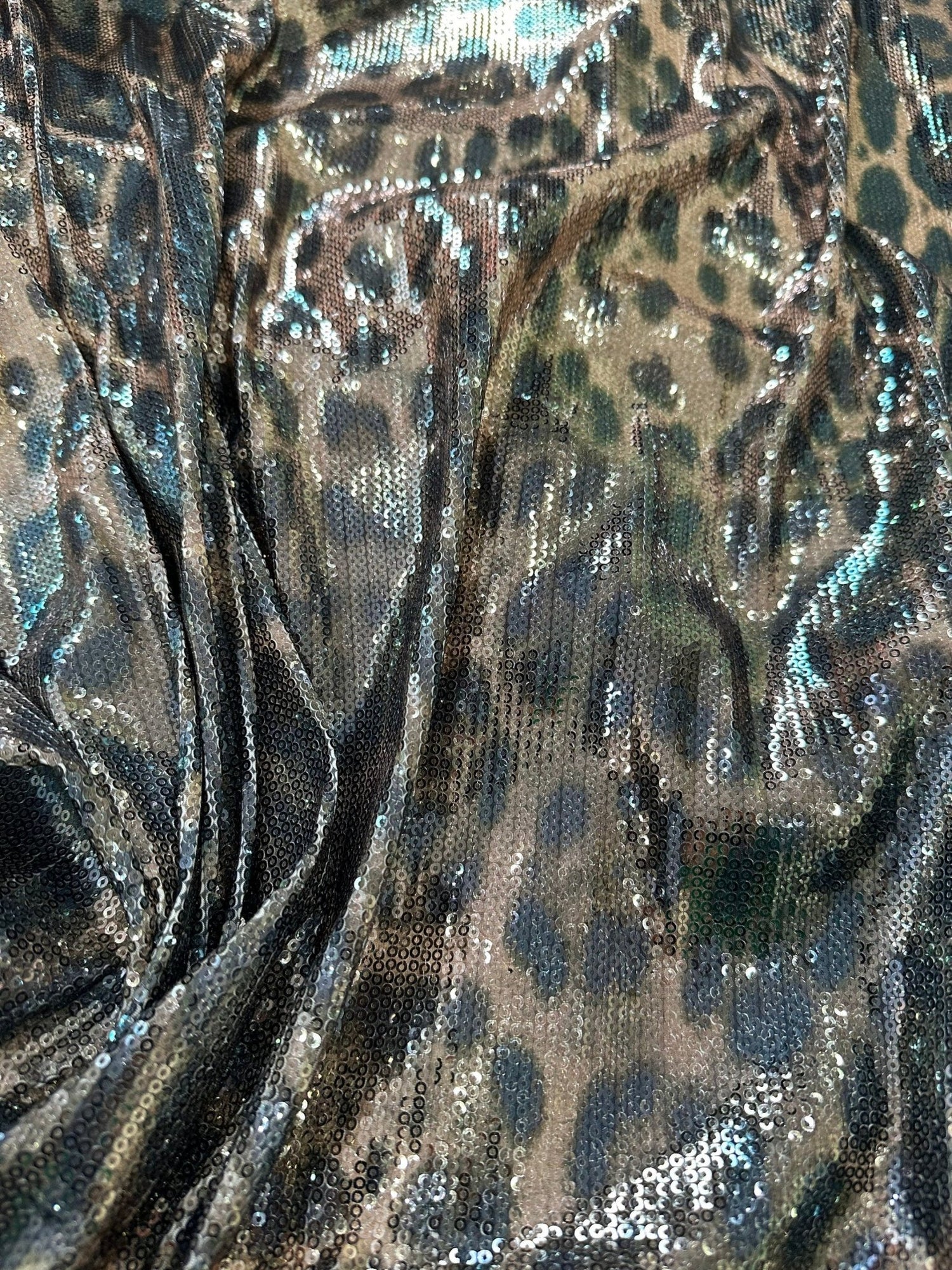 Leopard Print Sequin Fabric, 2 - Way Stretch Sequin Fabric By The Yard - Whotex Online Fabric Store