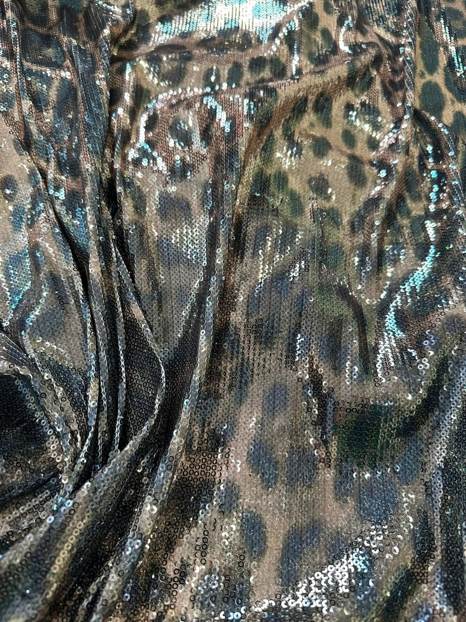 Leopard Print Sequin Fabric, 2 - Way Stretch Sequin Fabric By The Yard - Whotex Online Fabric Store