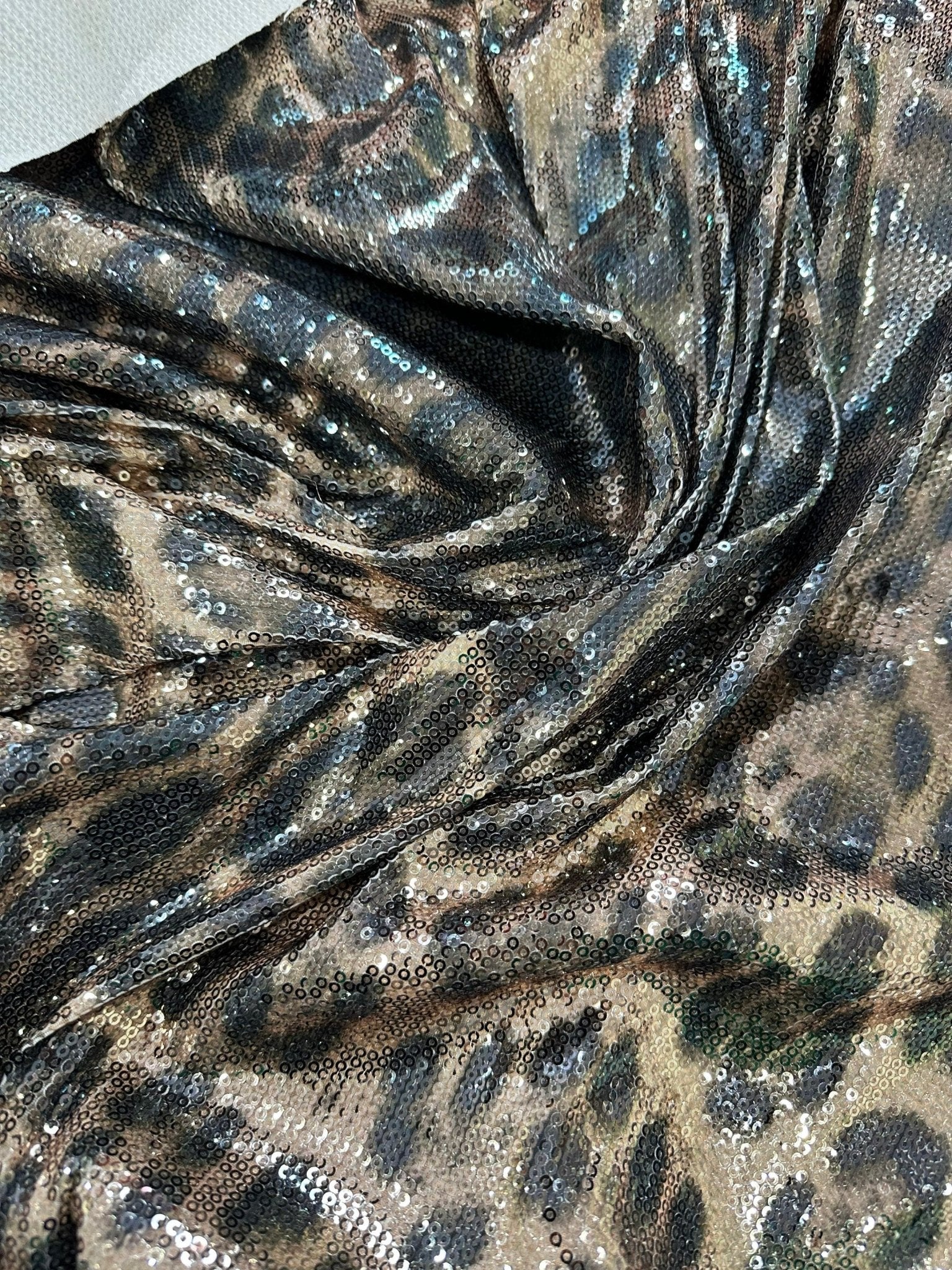 Leopard Print Sequin Fabric, 2 - Way Stretch Sequin Fabric By The Yard - Whotex Online Fabric Store