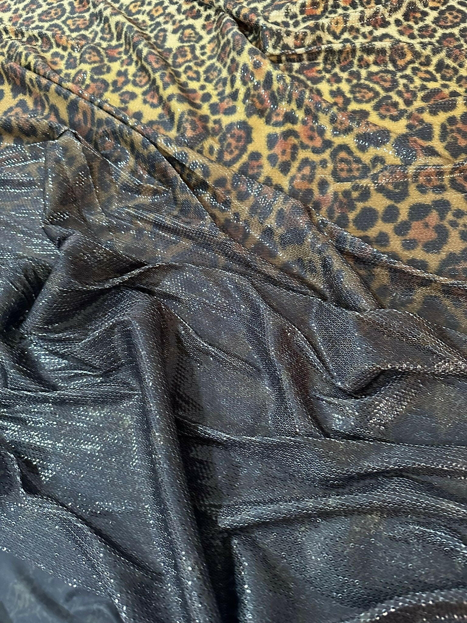 Leopard Print Sequin Fabric, 2 - way stretch Sequin Fabric, exotic animal Pattern Fabric, - Whotex