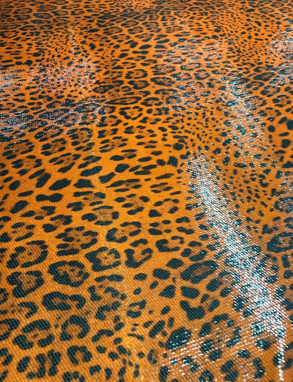 Leopard Print Sequin Fabric, 2 - way stretch Sequin Fabric, Orange exotic animal Pattern Fabric, - Whotex