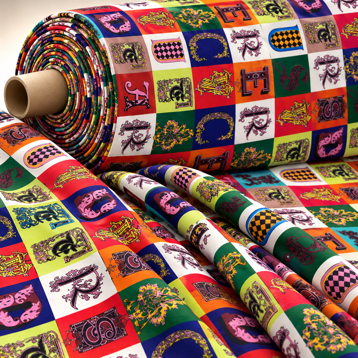 Letter Print Cotton Fabric By Metre - Whotex Fabrics London