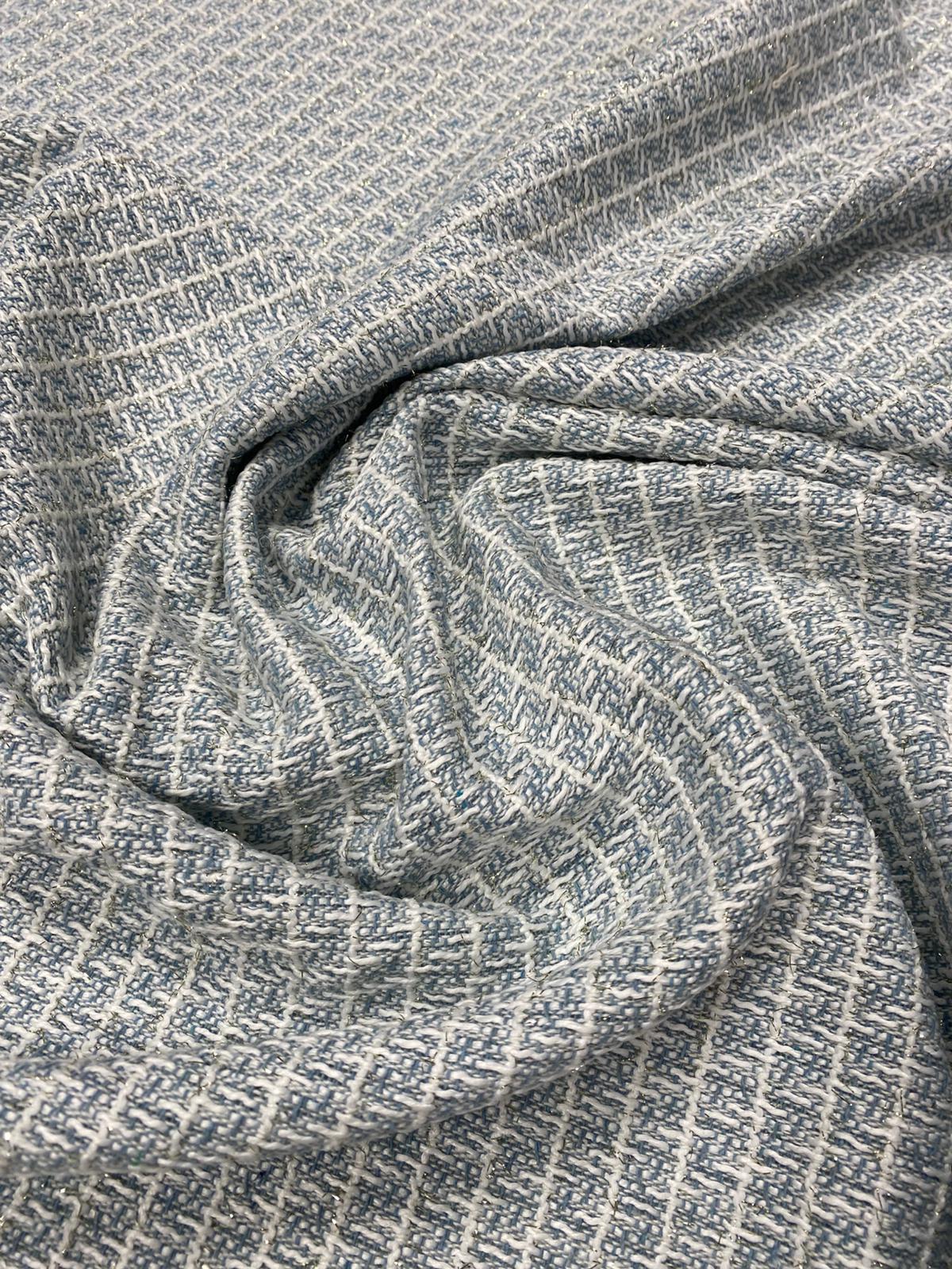 Light Blue Textured Tweed Wool Fabric by the Metre - Whotex Fabrics London