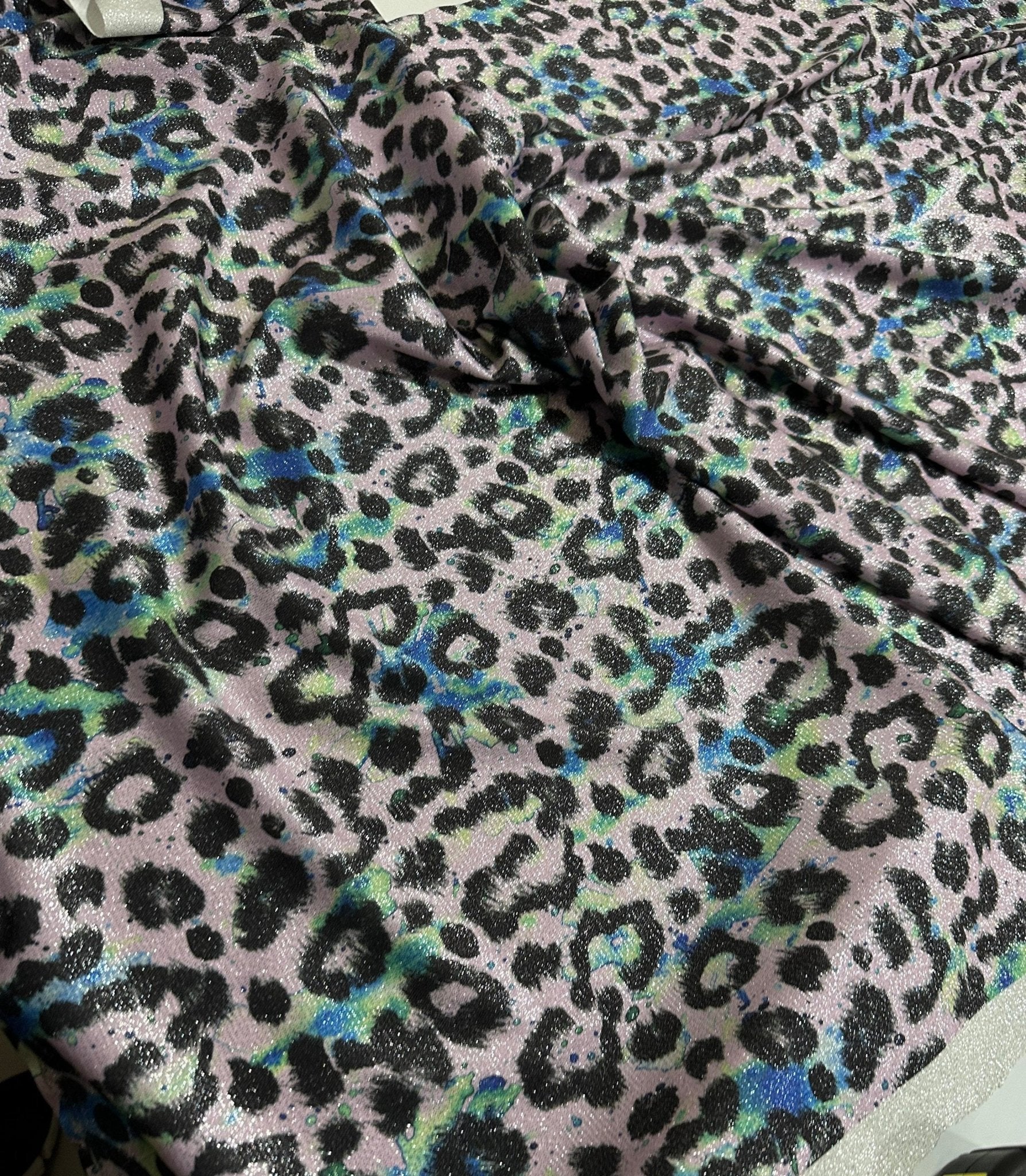 Lilac Lurex Fabric, Leopard Pattern Stretch 4 - way Spandex Fabric - Whotex