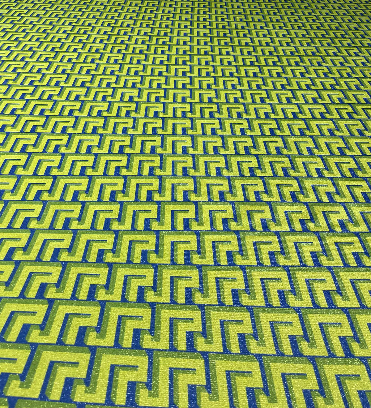 Lime Blue Geometric Lurex Fabric by the Metre - Whotex Fabrics London