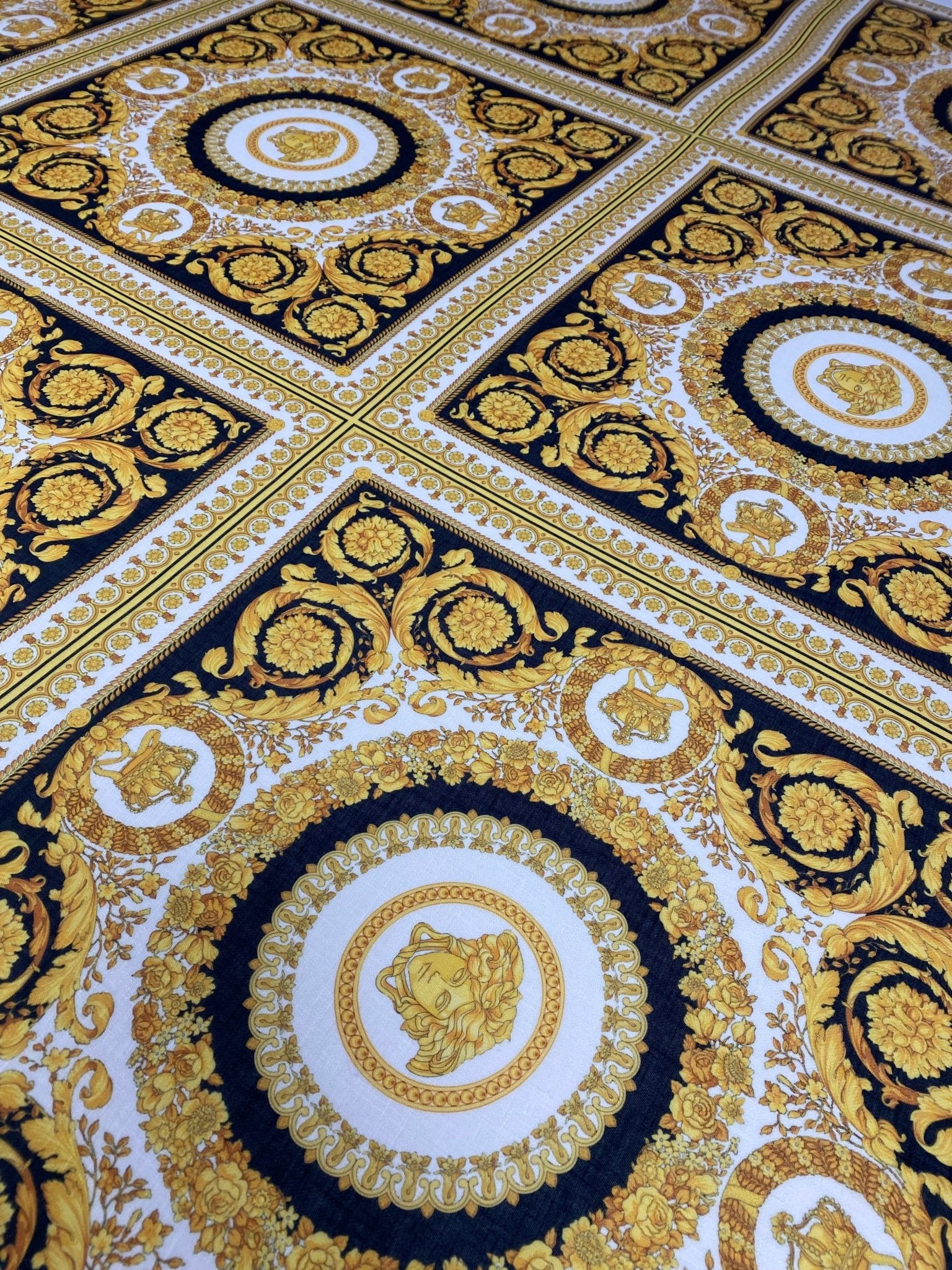 Luxurious Baroque Medusa Pattern Fabric in Black and Gold - Whotex Online Fabric Store