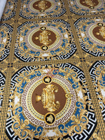 Luxury Baroque Design Fabric - Gold & Blue Ornate Pattern Fabric By The Yard - Whotex Online Fabric Store