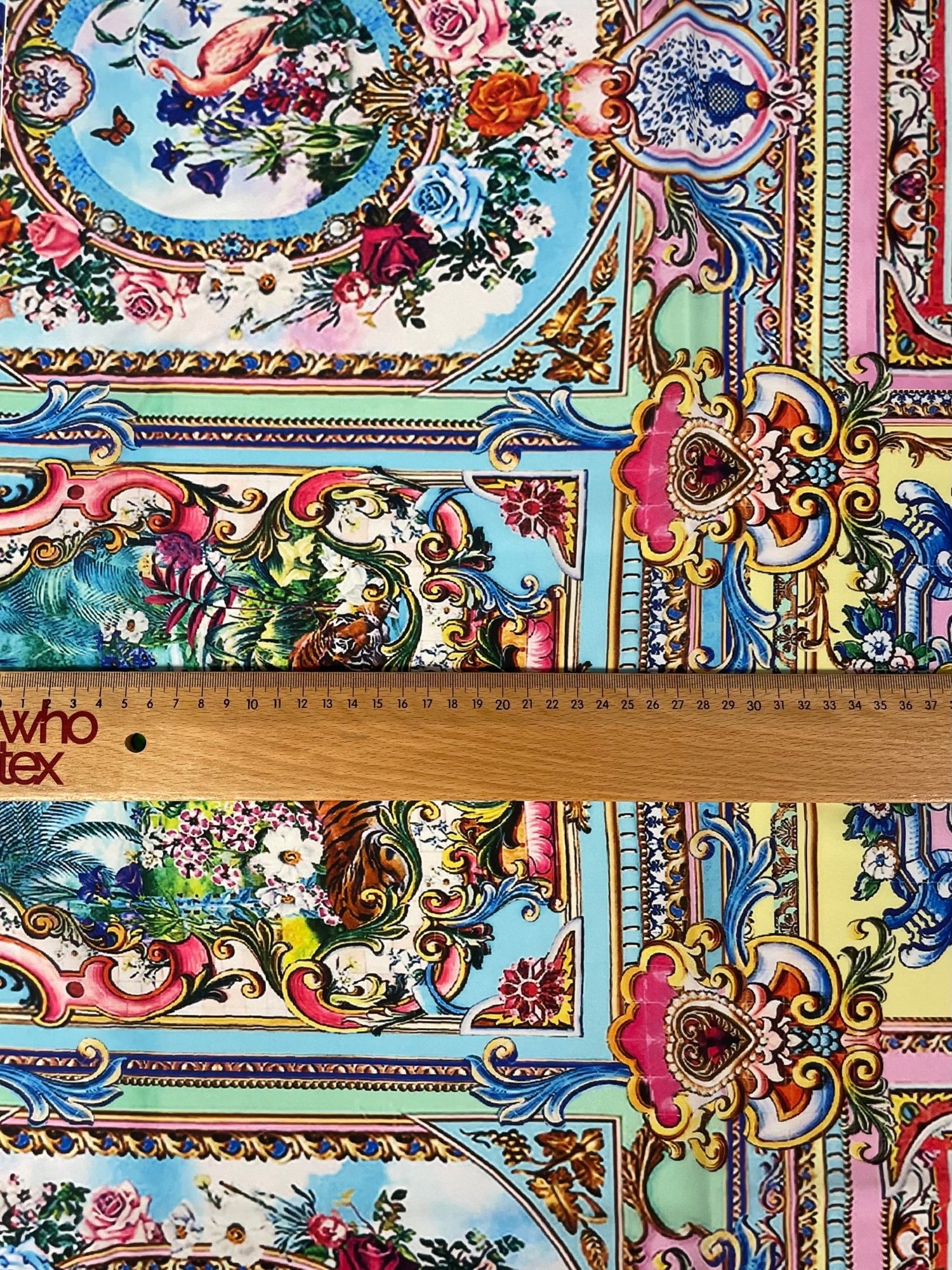 Luxury Baroque Fabric – Multicolor Ornamental Print with Floral and Tiger Motifs - Whotex Online Fabric Store