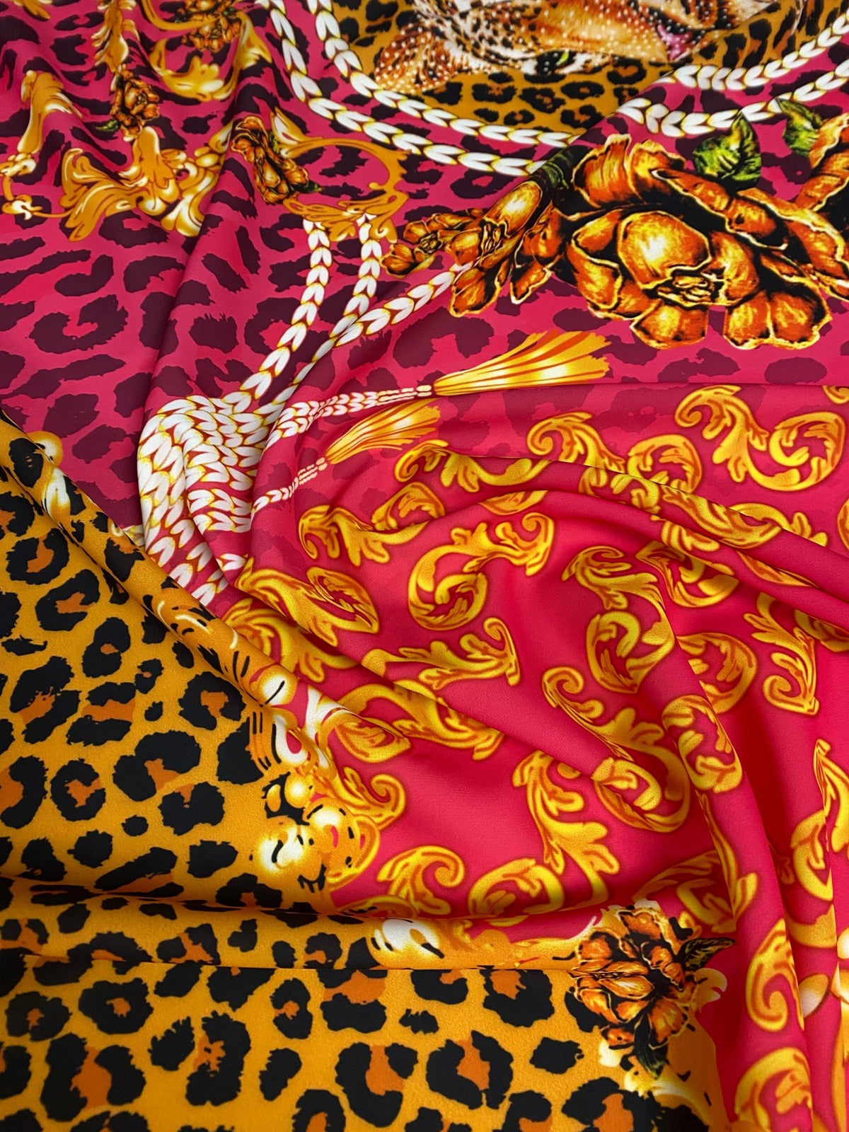 Luxury Baroque Leopard Print Fabric by the Metre - Whotex Fabrics London